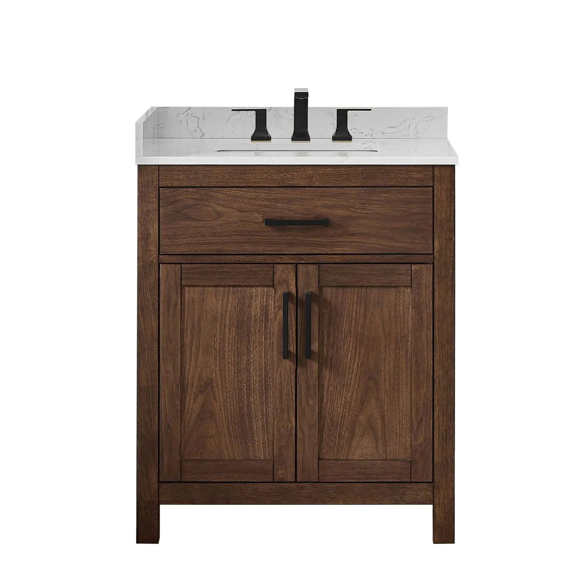 30" Beckett Single Bathroom Vanity in Dark Walnut with Matte Black Trim by Wyndham