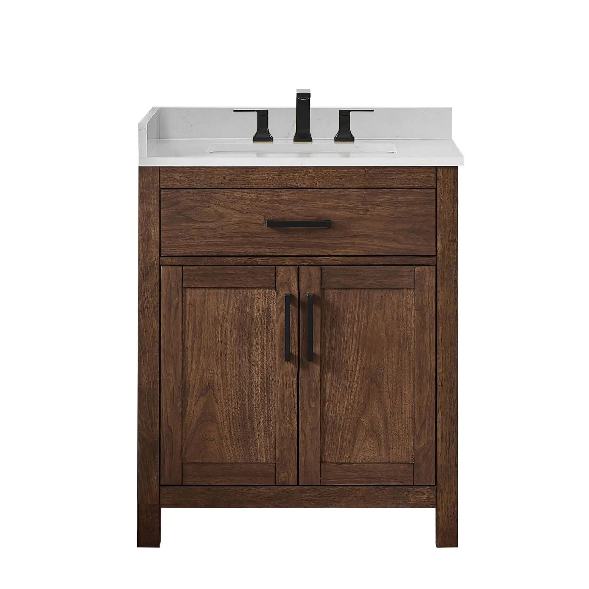 30" Beckett Single Bathroom Vanity in Dark Walnut with Matte Black Trim by Wyndham