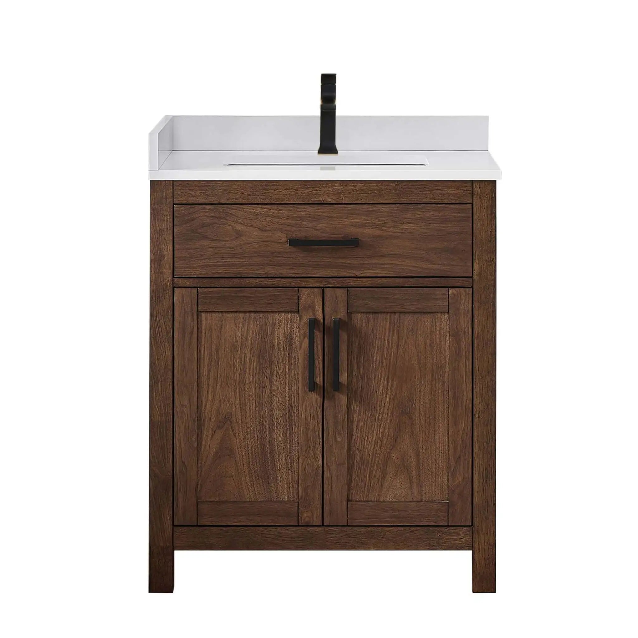 30" Beckett Single Bathroom Vanity in Dark Walnut with Matte Black Trim by Wyndham