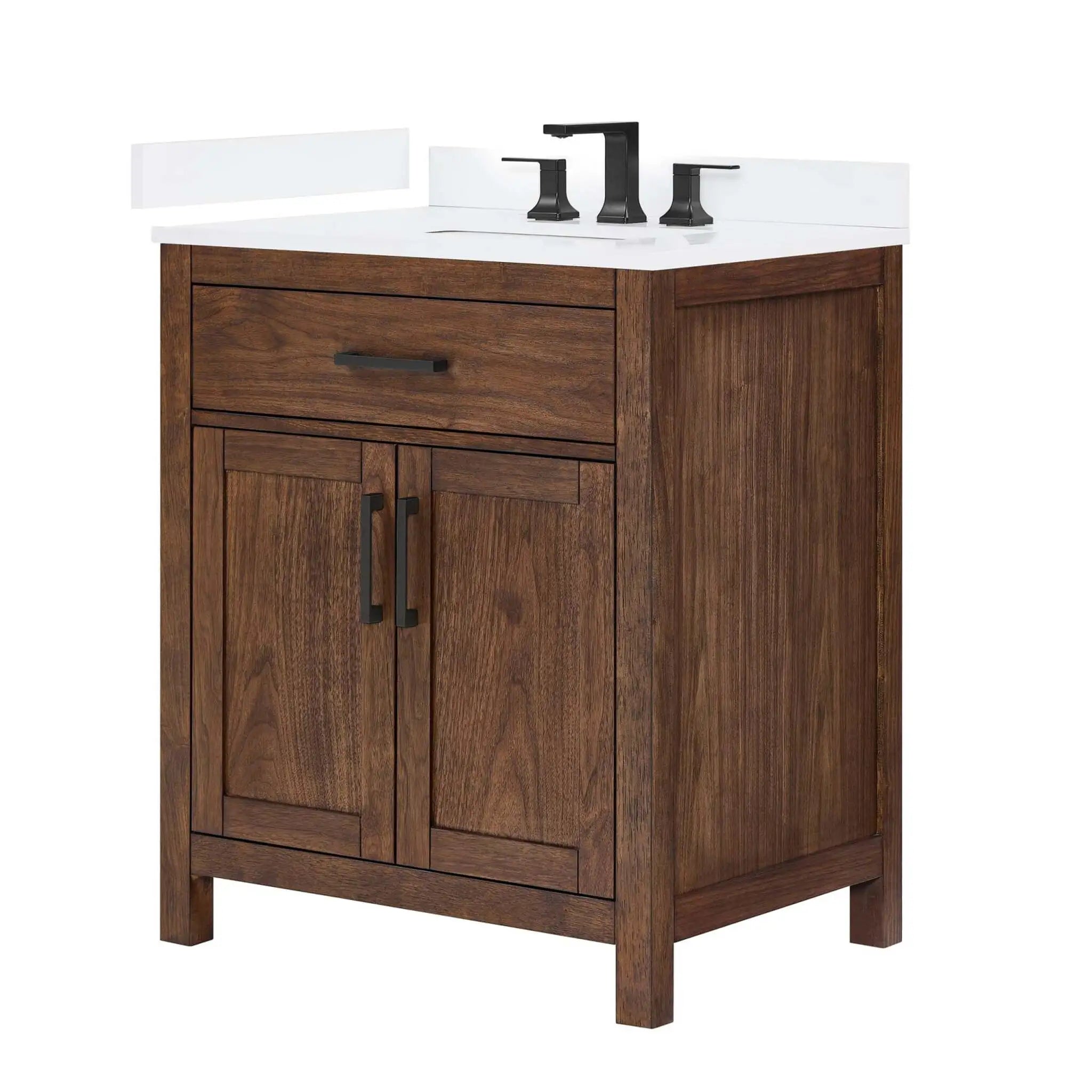 30" Beckett Single Bathroom Vanity in Dark Walnut with Matte Black Trim by Wyndham
