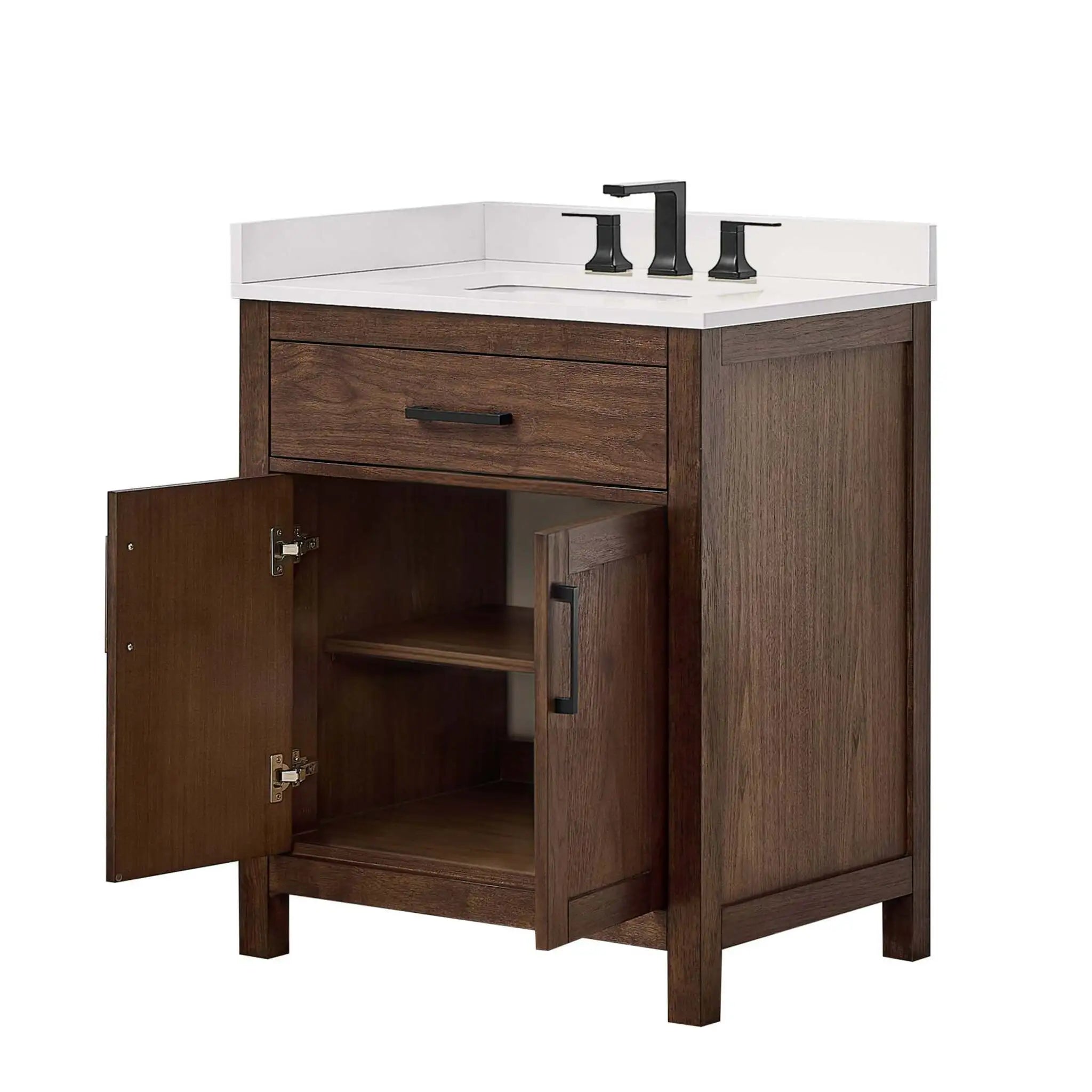 30" Beckett Single Bathroom Vanity in Dark Walnut with Matte Black Trim by Wyndham