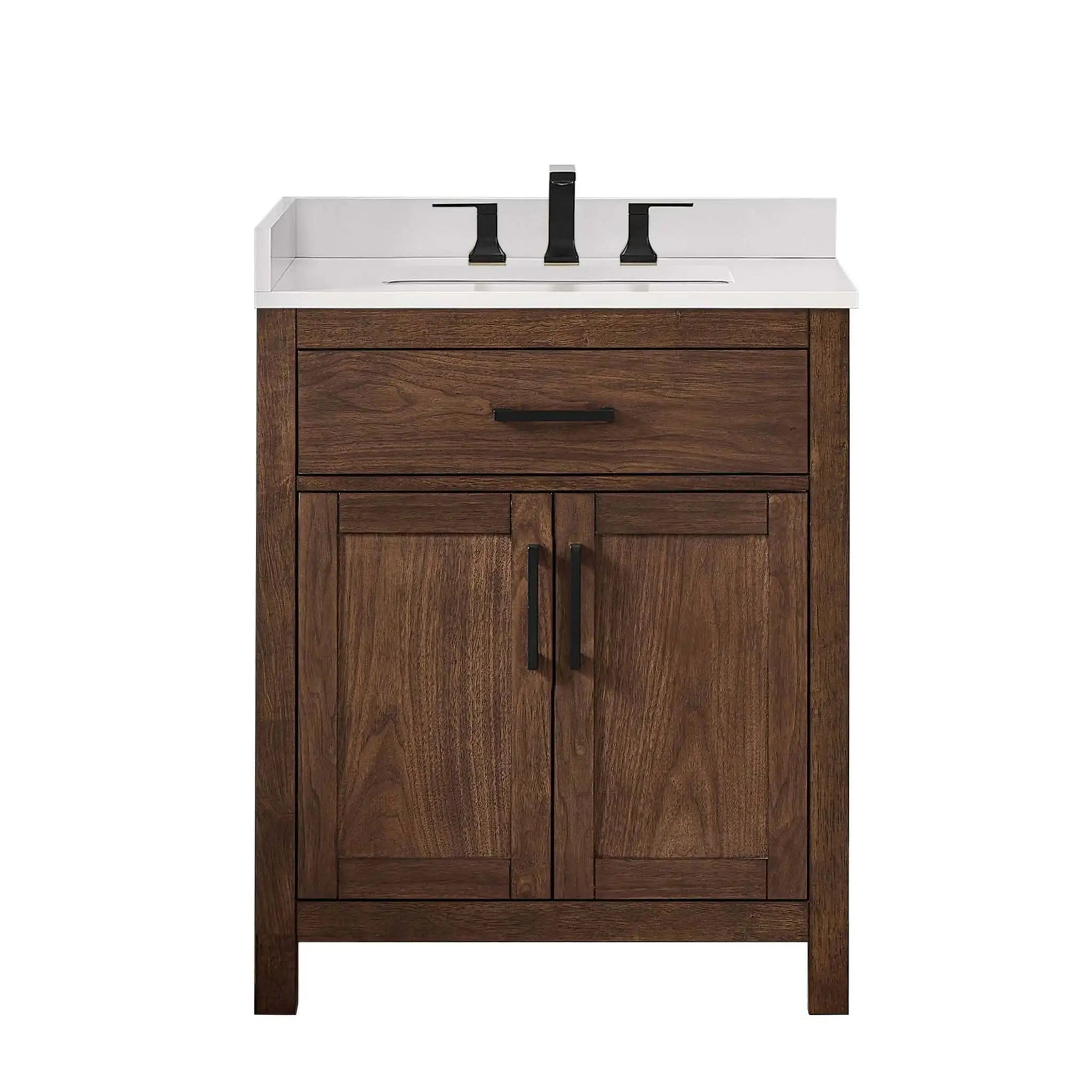 30" Beckett Single Bathroom Vanity in Dark Walnut with Matte Black Trim by Wyndham