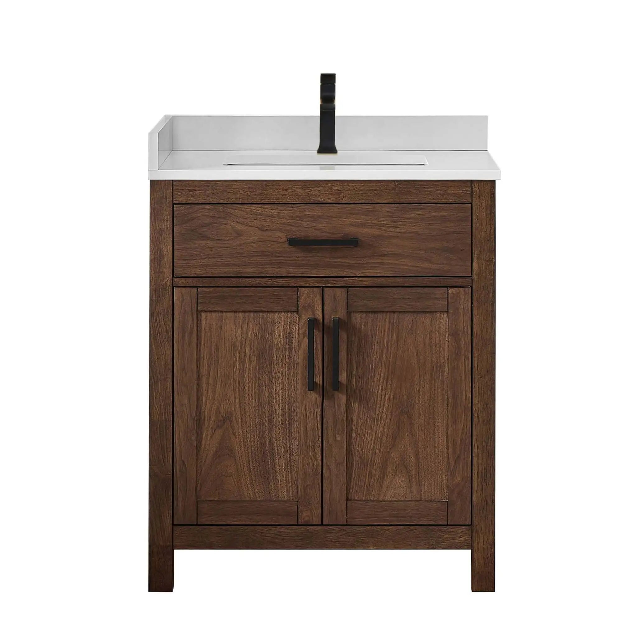30" Beckett Single Bathroom Vanity in Dark Walnut with Matte Black Trim by Wyndham