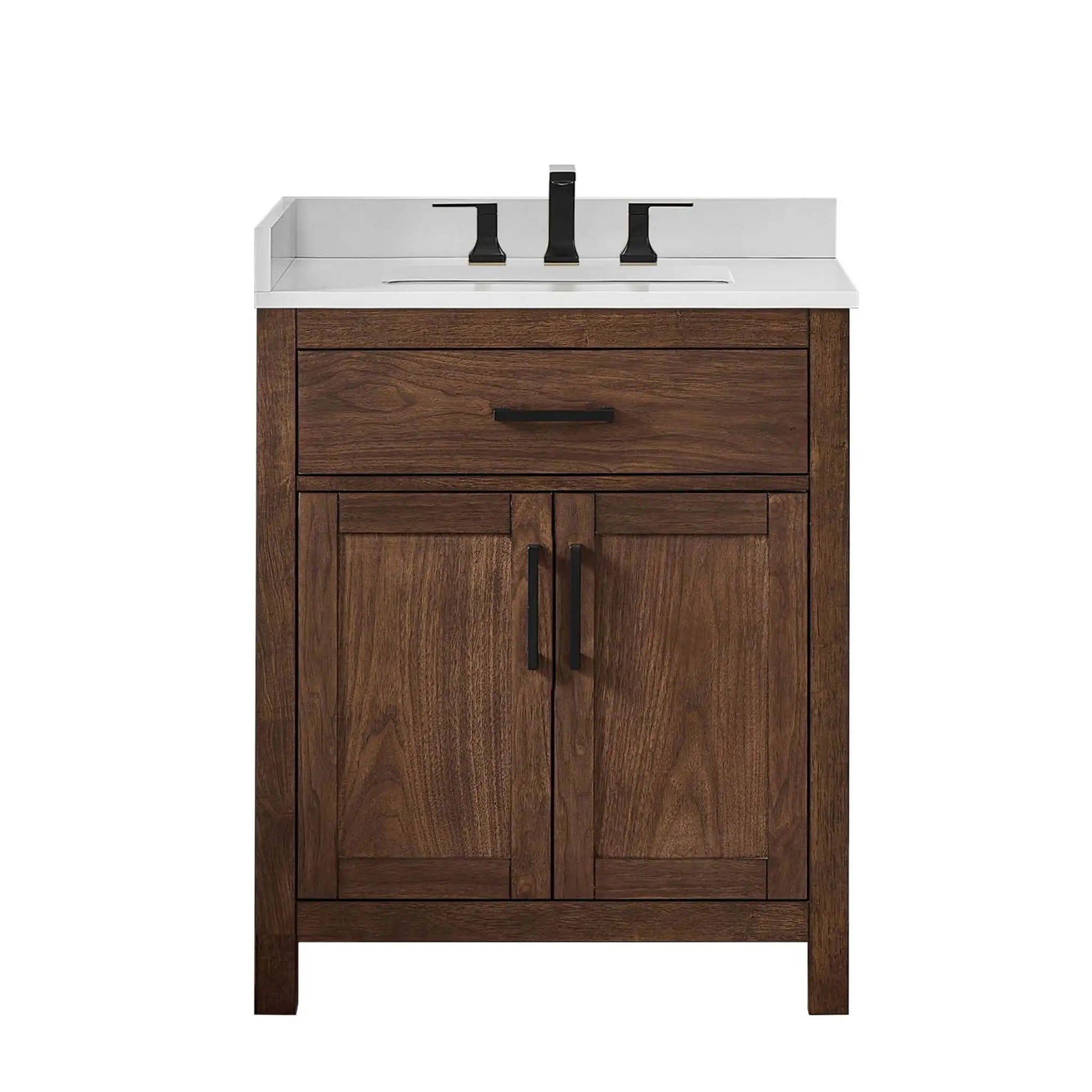 30" Beckett Single Bathroom Vanity in Dark Walnut with Matte Black Trim by Wyndham