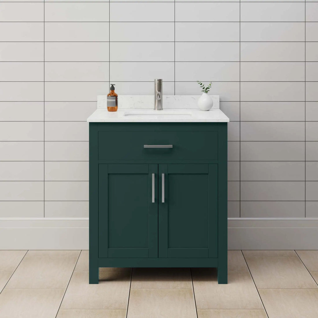30" Beckett Single Bathroom Vanity in Green with Brushed Nickel Trim by Wyndham