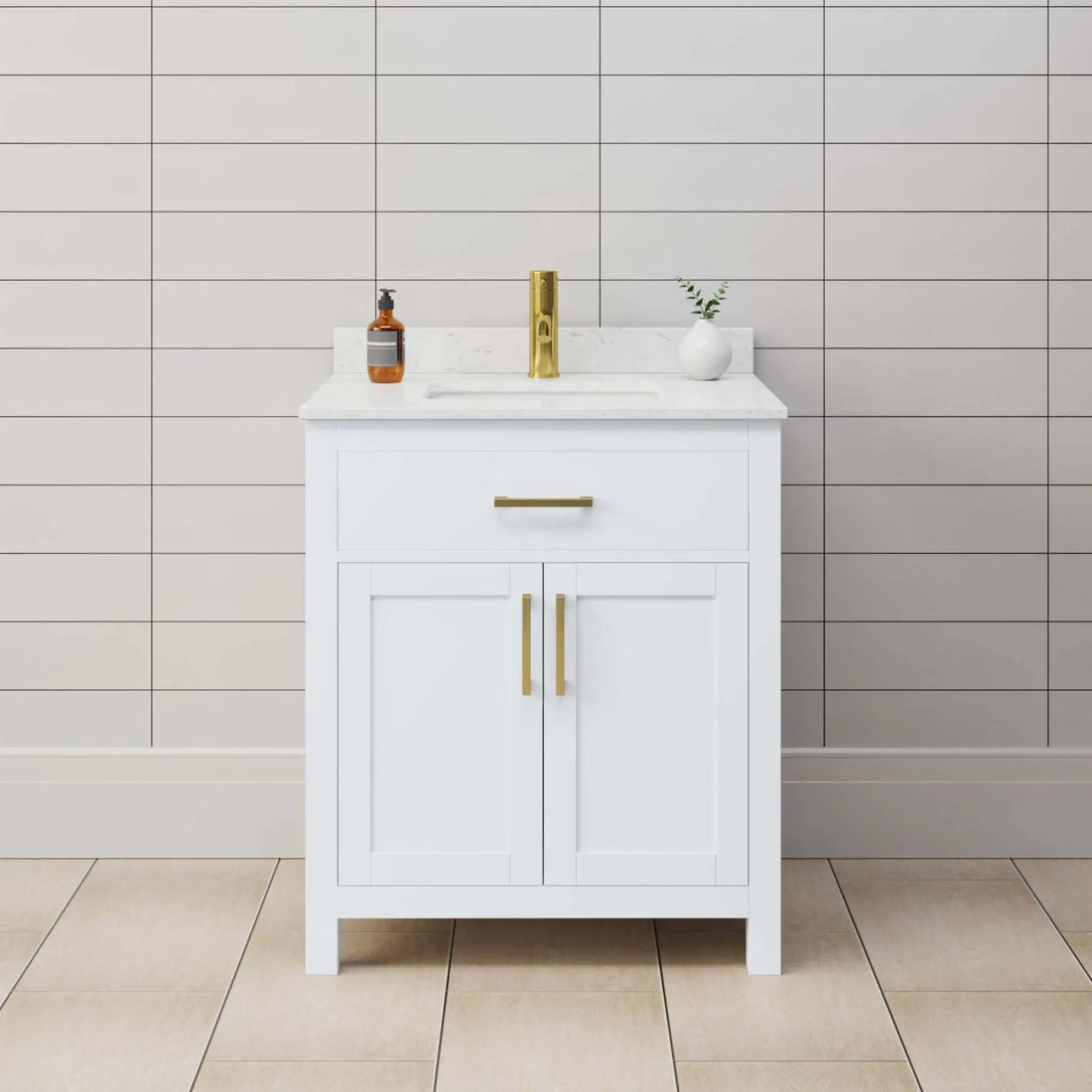 30" Beckett Single Bathroom Vanity in White with Brushed Gold Trim by Wyndham