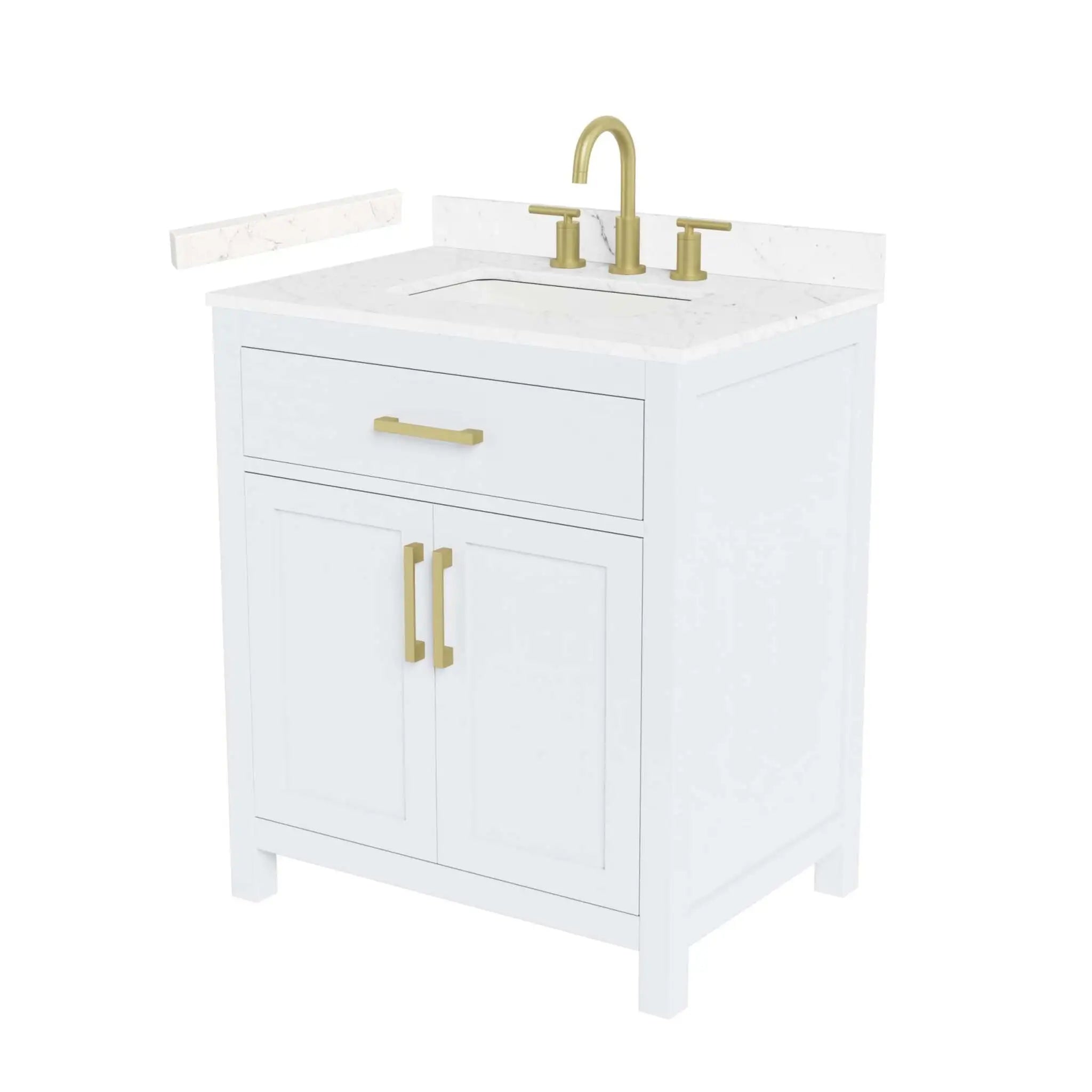 30" Beckett Single Bathroom Vanity in White with Brushed Gold Trim by Wyndham