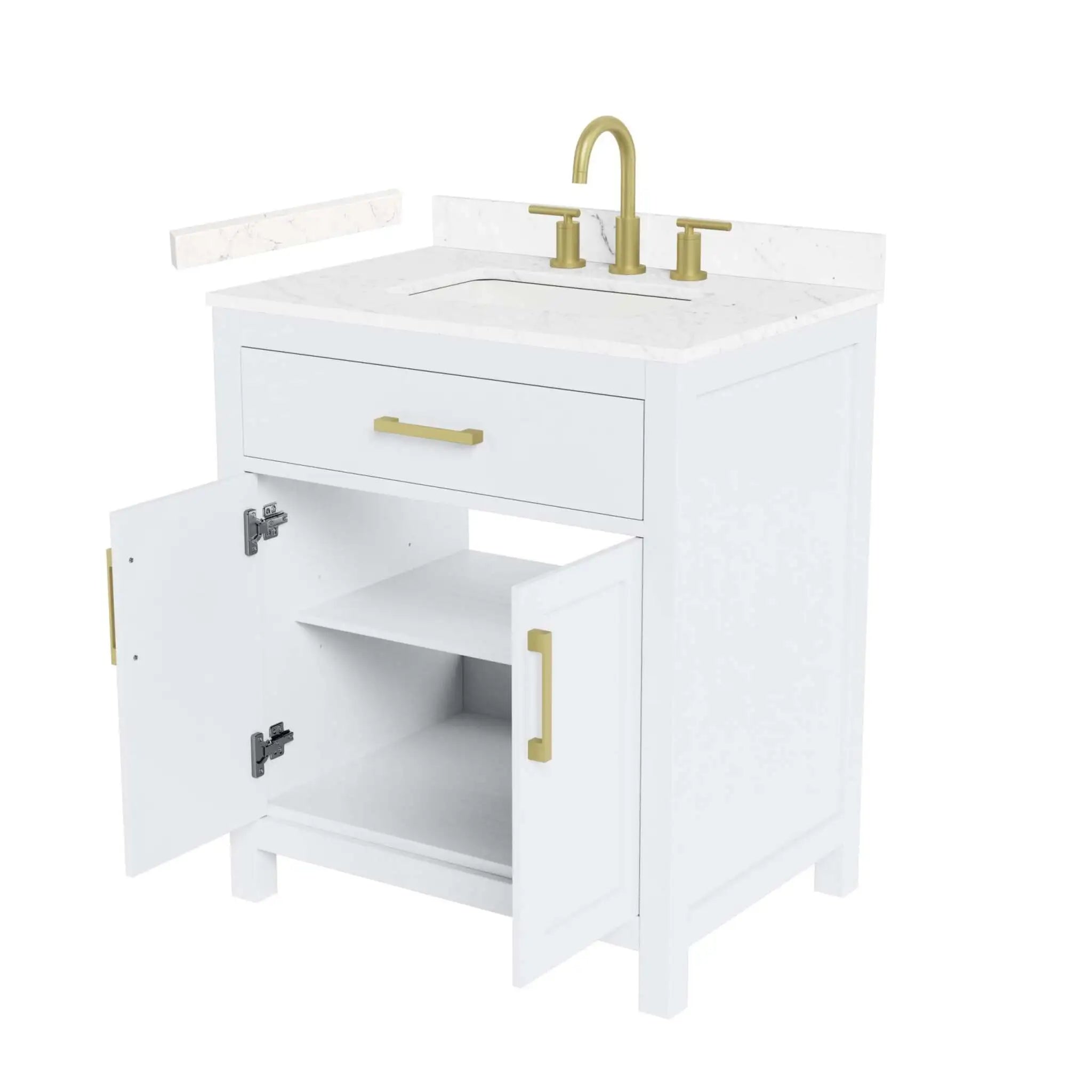 30" Beckett Single Bathroom Vanity in White with Brushed Gold Trim by Wyndham