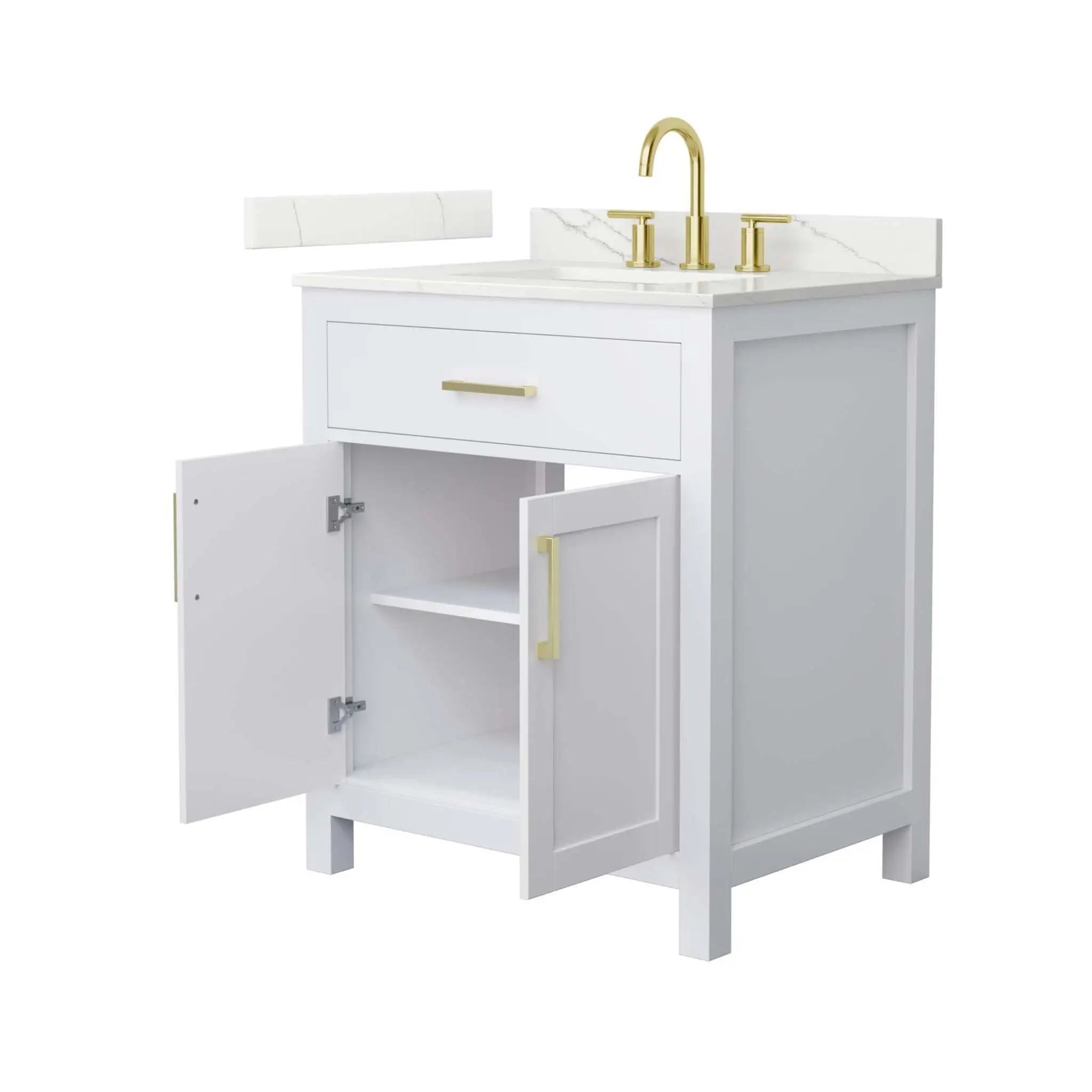 30" Beckett Single Bathroom Vanity in White with Brushed Gold Trim by Wyndham