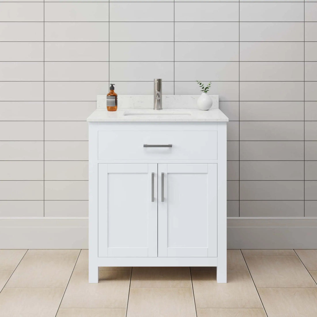 30" Beckett Single Bathroom Vanity in White with Brushed Nickel Trim by Wyndham