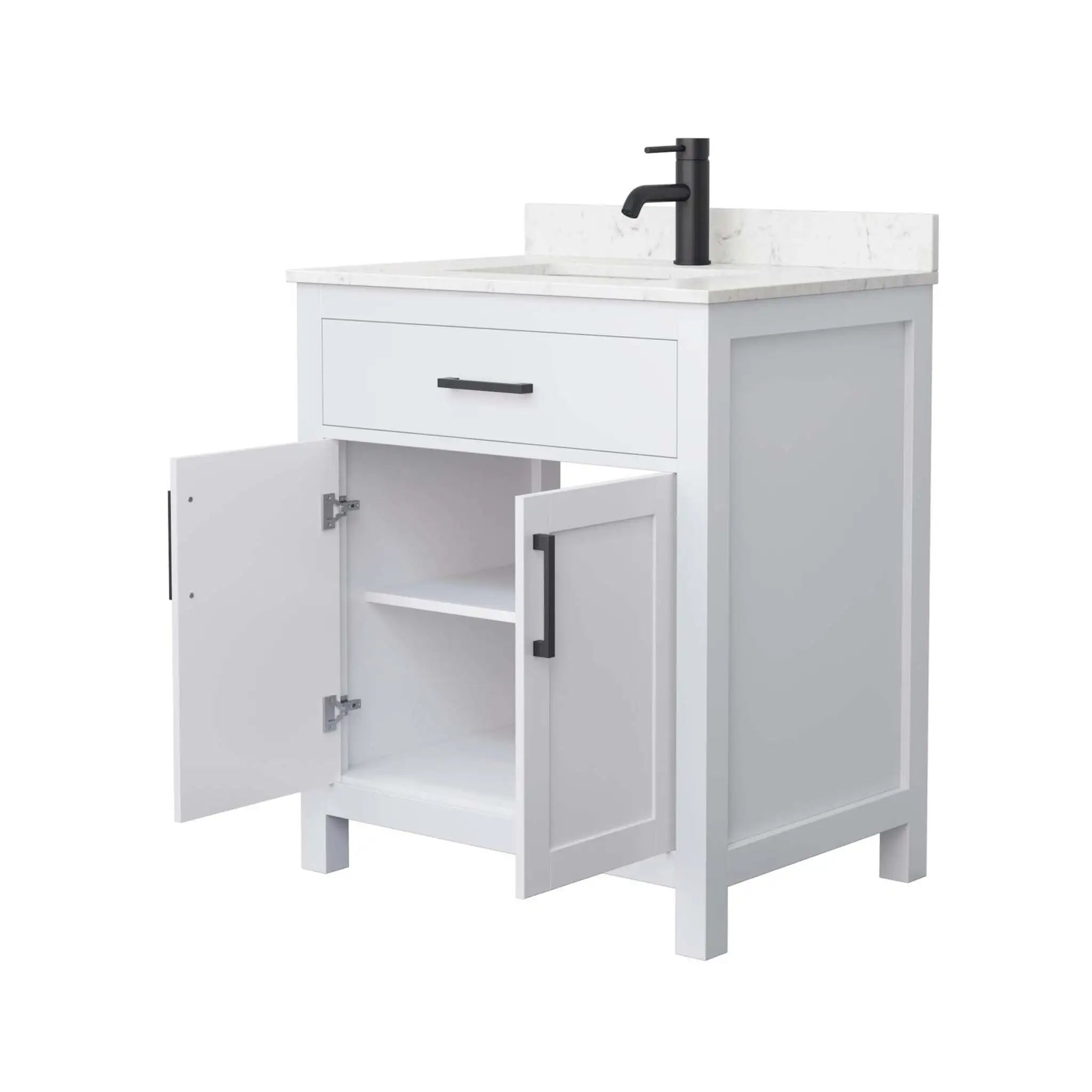 30" Beckett Single Bathroom Vanity in White with Matte Black Trim by Wyndham