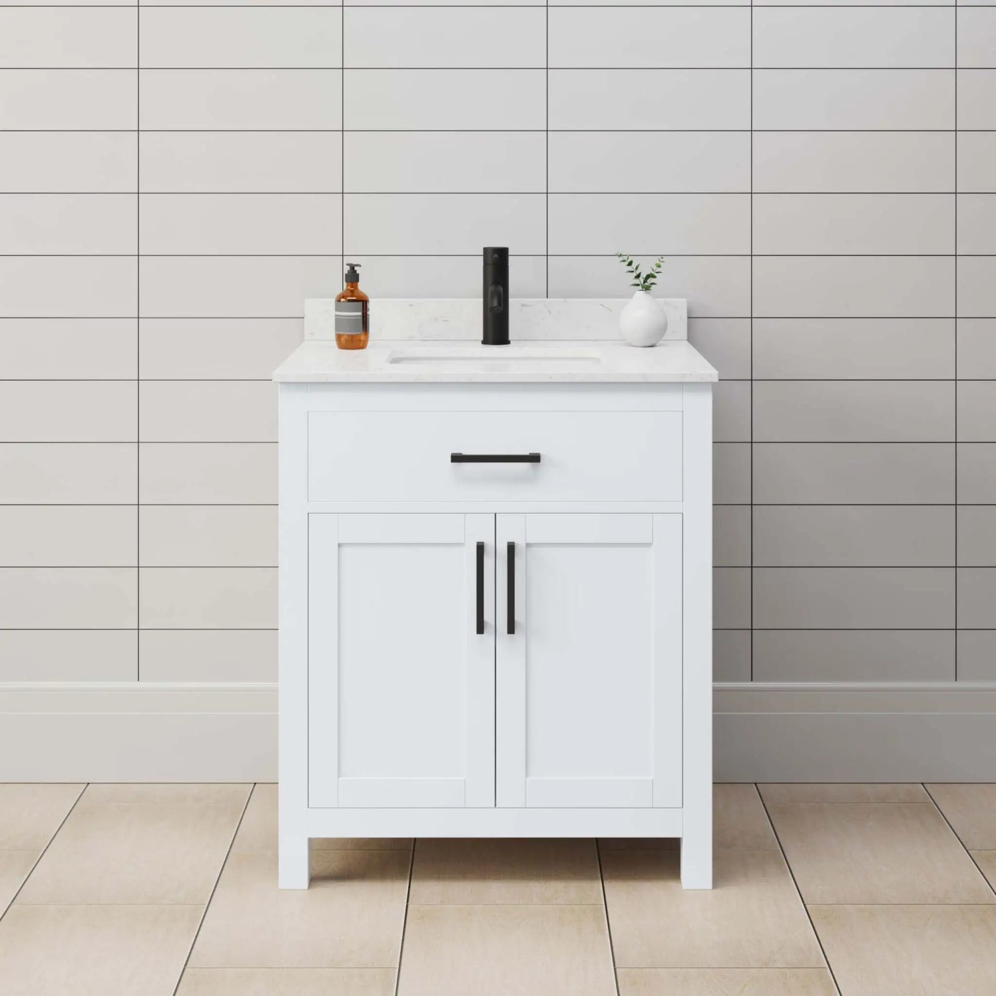 30" Beckett Single Bathroom Vanity in White with Matte Black Trim by Wyndham