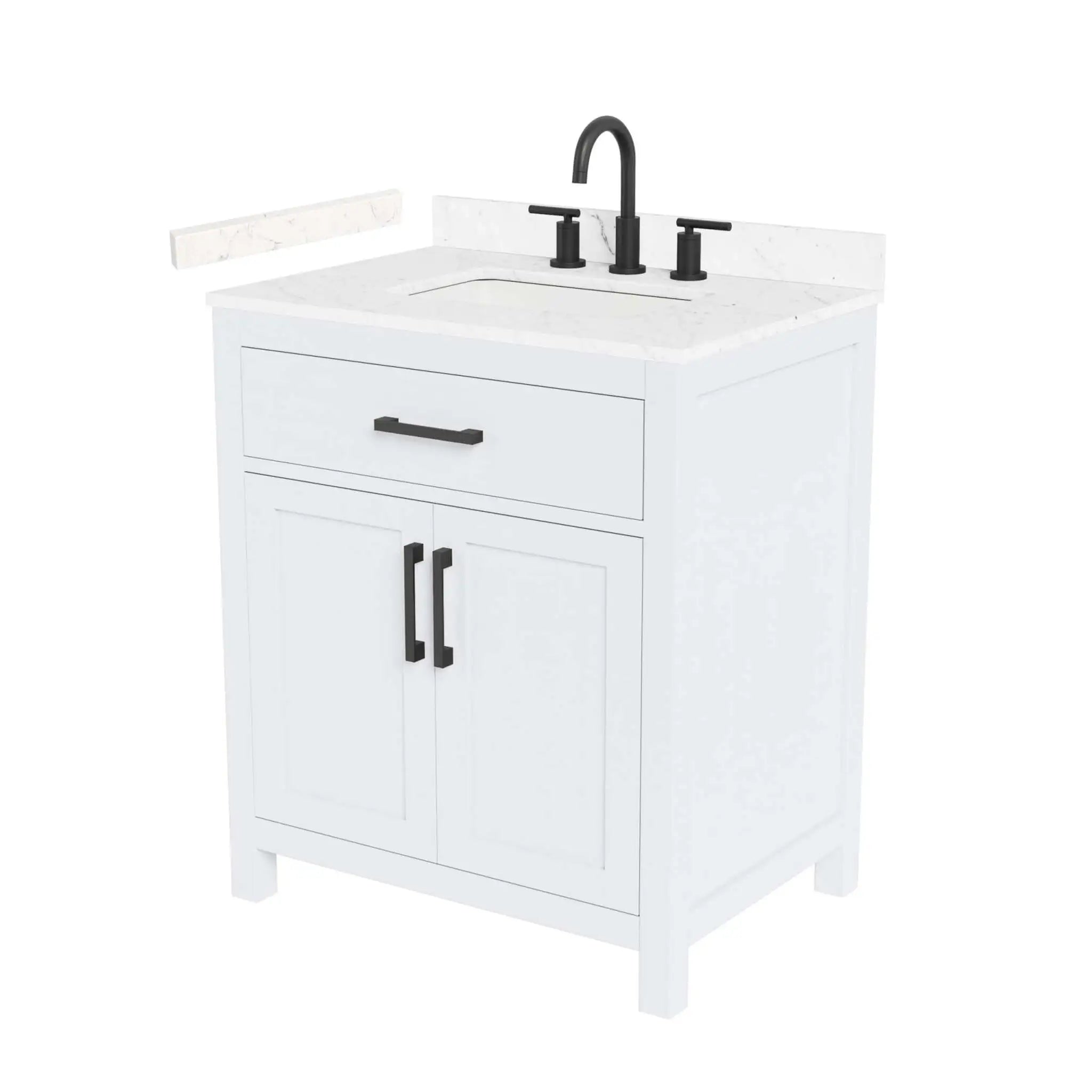 30" Beckett Single Bathroom Vanity in White with Matte Black Trim by Wyndham