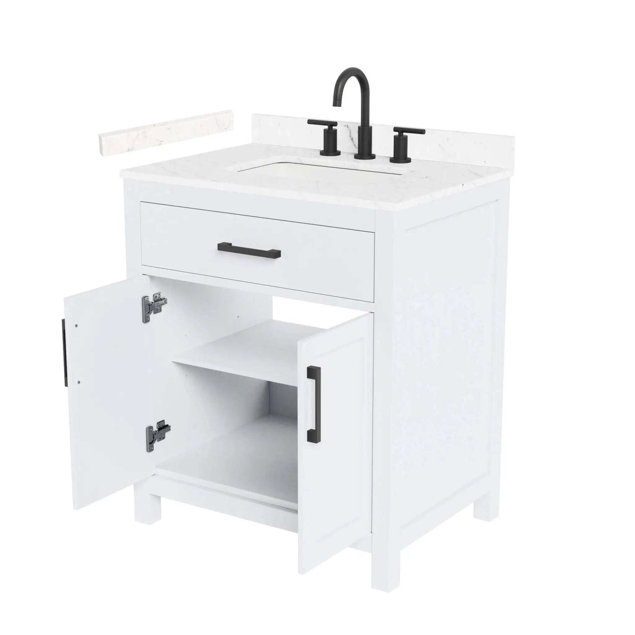 30" Beckett Single Bathroom Vanity in White with Matte Black Trim by Wyndham