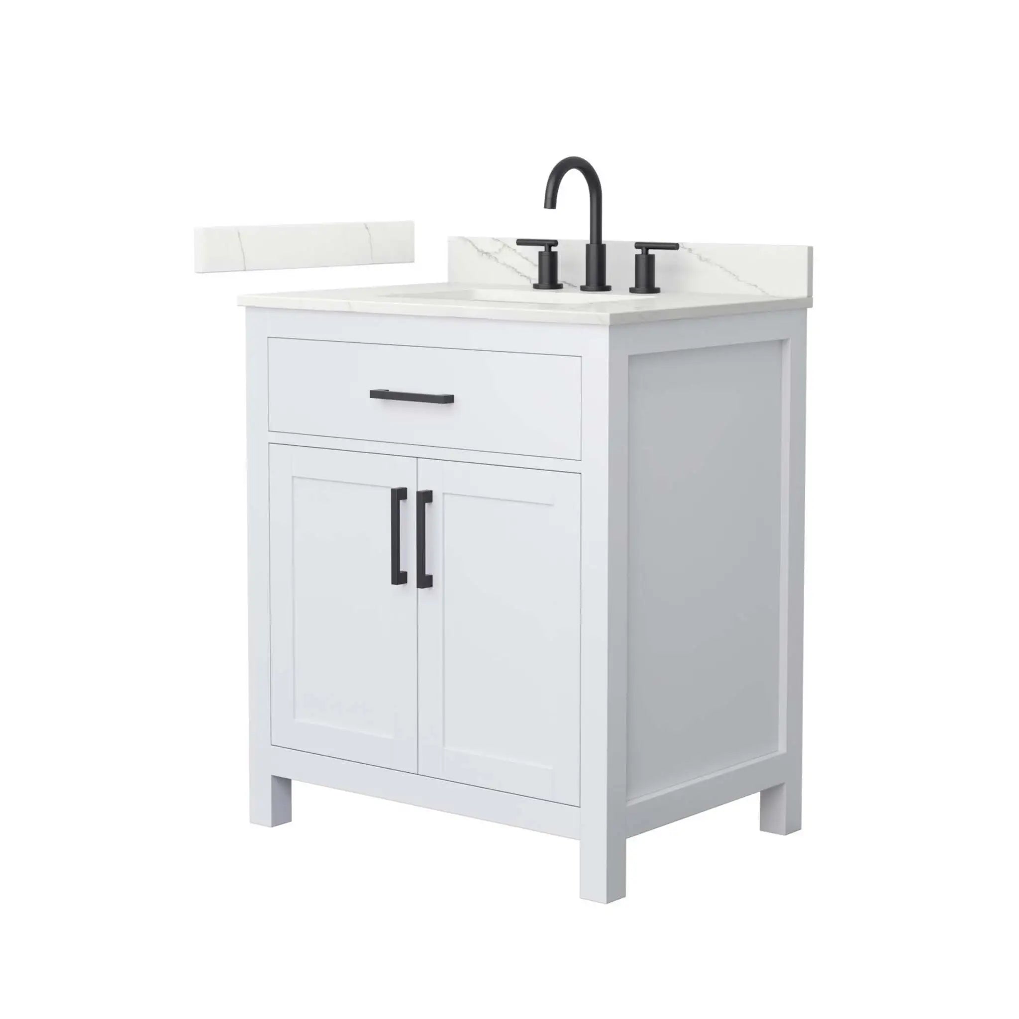 30" Beckett Single Bathroom Vanity in White with Matte Black Trim by Wyndham