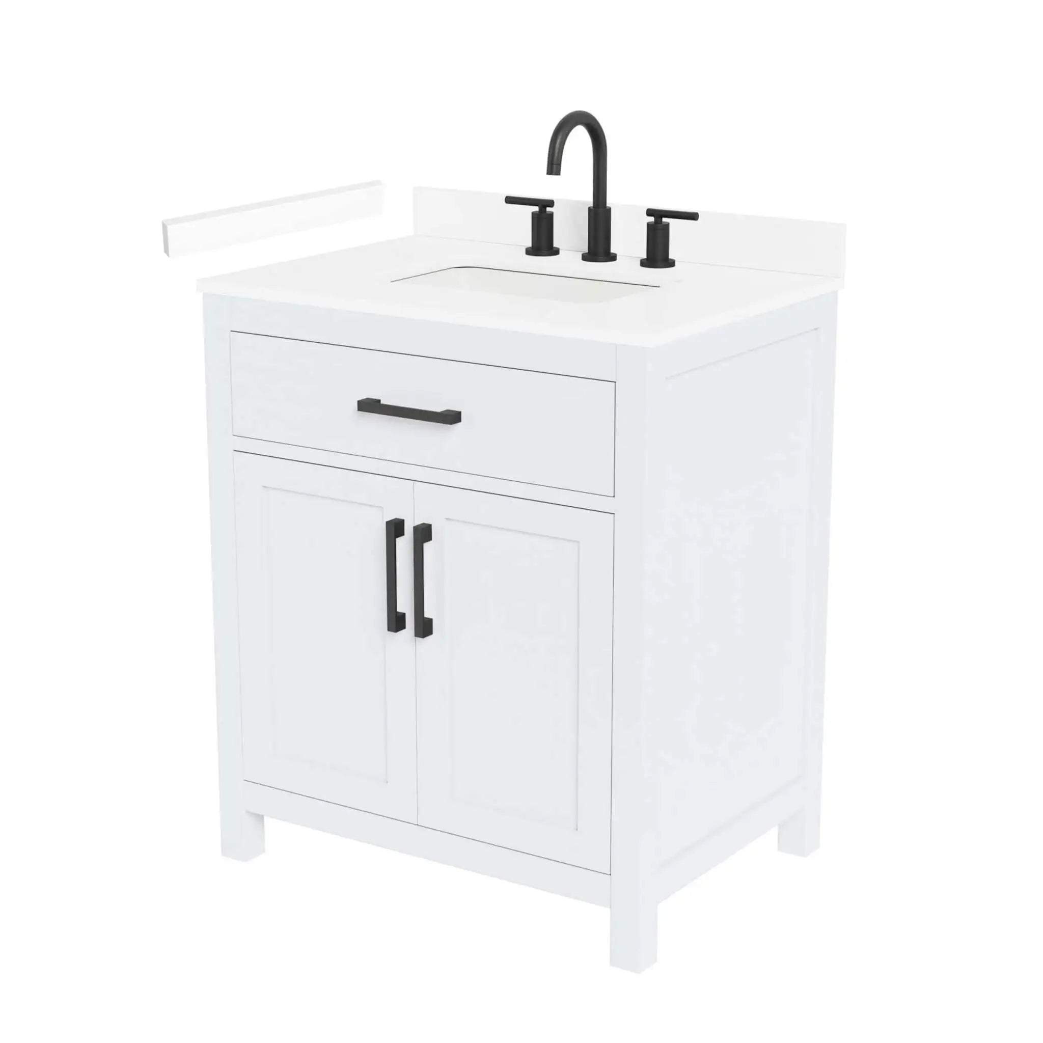 30" Beckett Single Bathroom Vanity in White with Matte Black Trim by Wyndham
