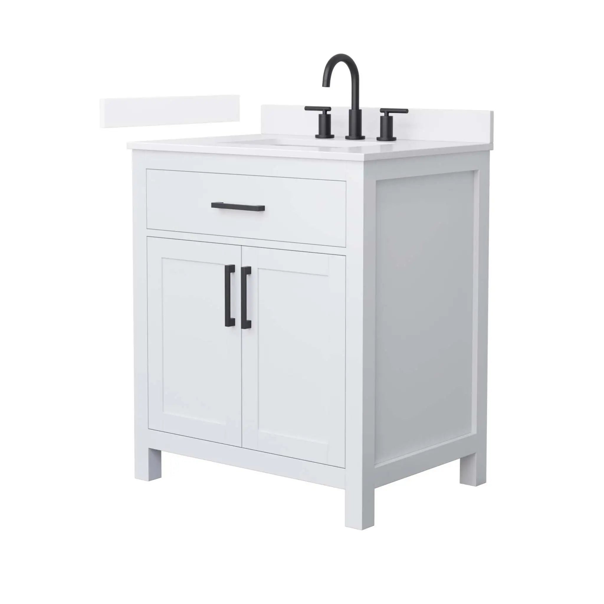 30" Beckett Single Bathroom Vanity in White with Matte Black Trim by Wyndham