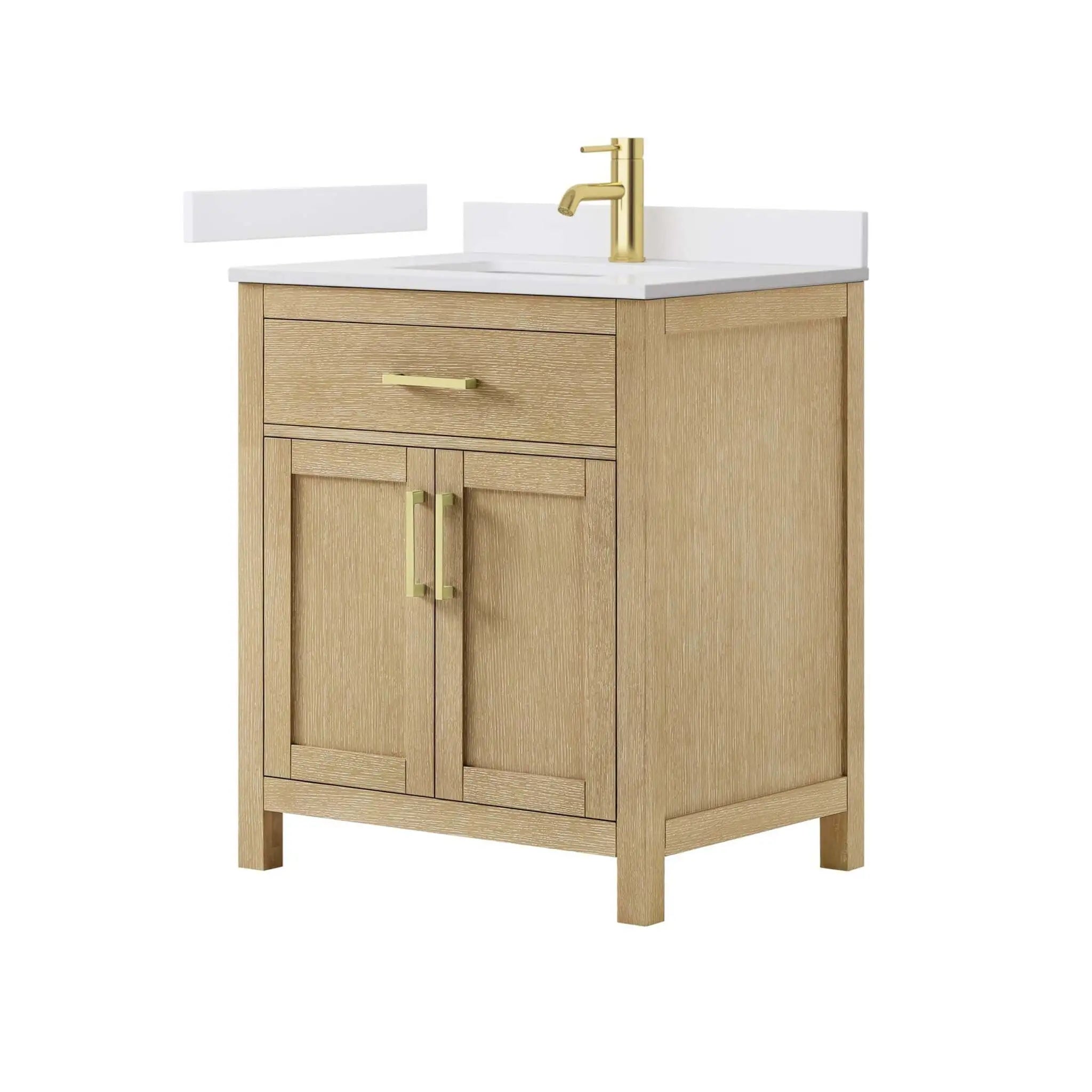 30" Beckett Single Bathroom Vanity in Whitewashed Oak with Brushed Gold Trim by Wyndham