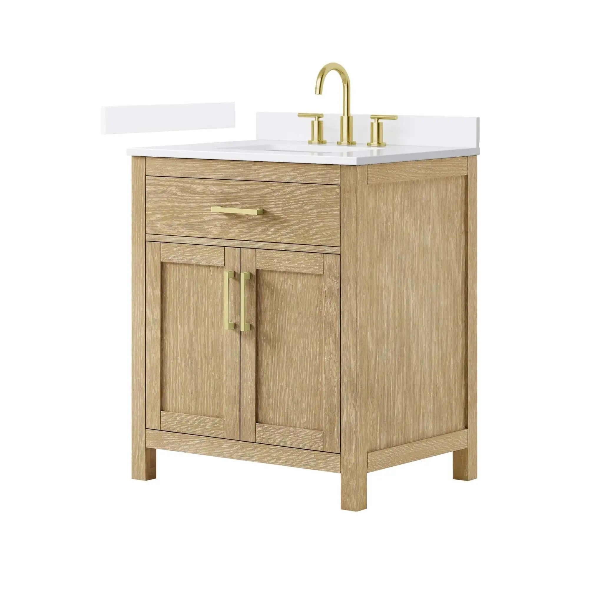 30" Beckett Single Bathroom Vanity in Whitewashed Oak with Brushed Gold Trim by Wyndham