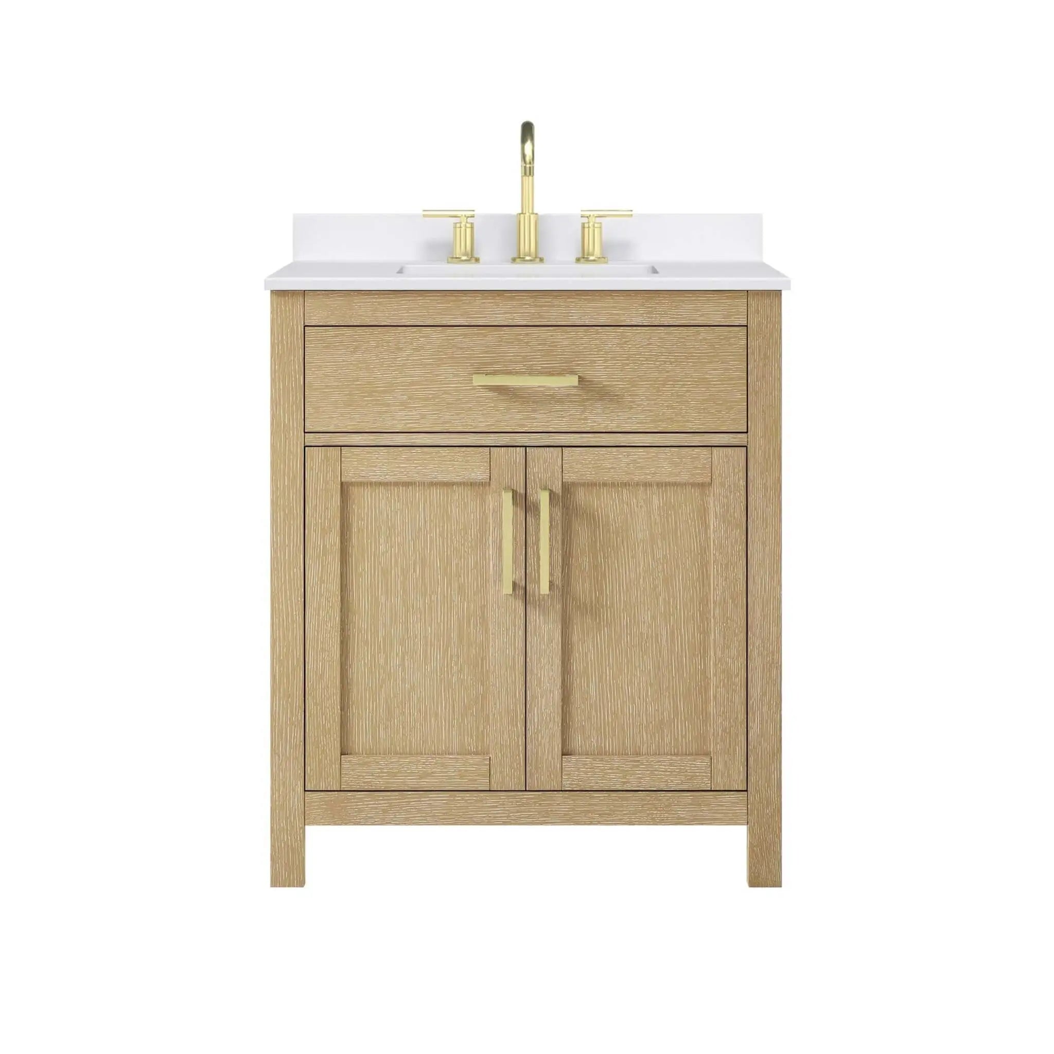 30" Beckett Single Bathroom Vanity in Whitewashed Oak with Brushed Gold Trim by Wyndham