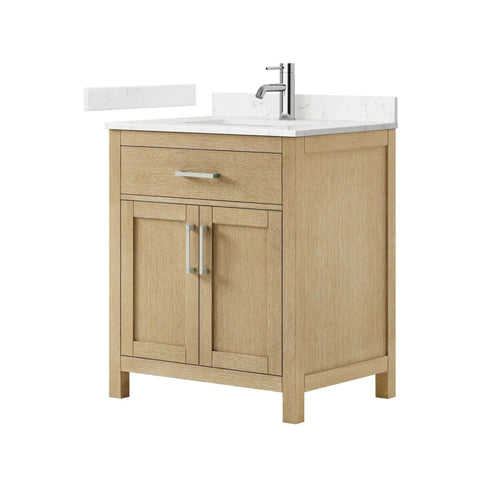 30" Beckett Single Bathroom Vanity in Whitewashed Oak with Brushed Nickel Trim by Wyndham