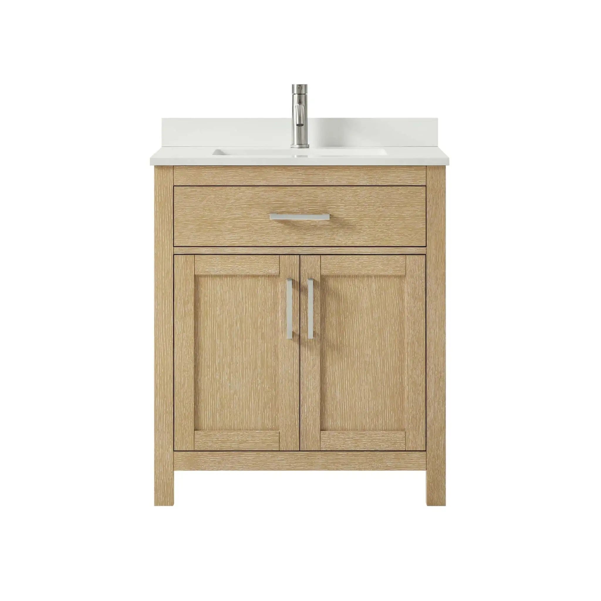 30" Beckett Single Bathroom Vanity in Whitewashed Oak with Brushed Nickel Trim by Wyndham