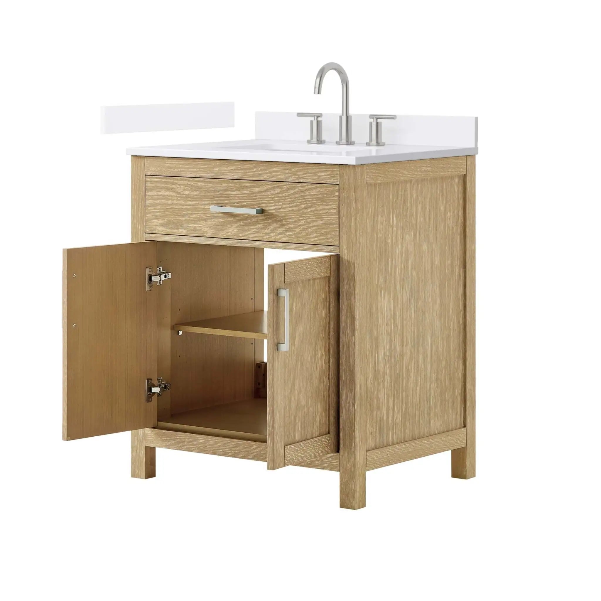 30" Beckett Single Bathroom Vanity in Whitewashed Oak with Brushed Nickel Trim by Wyndham