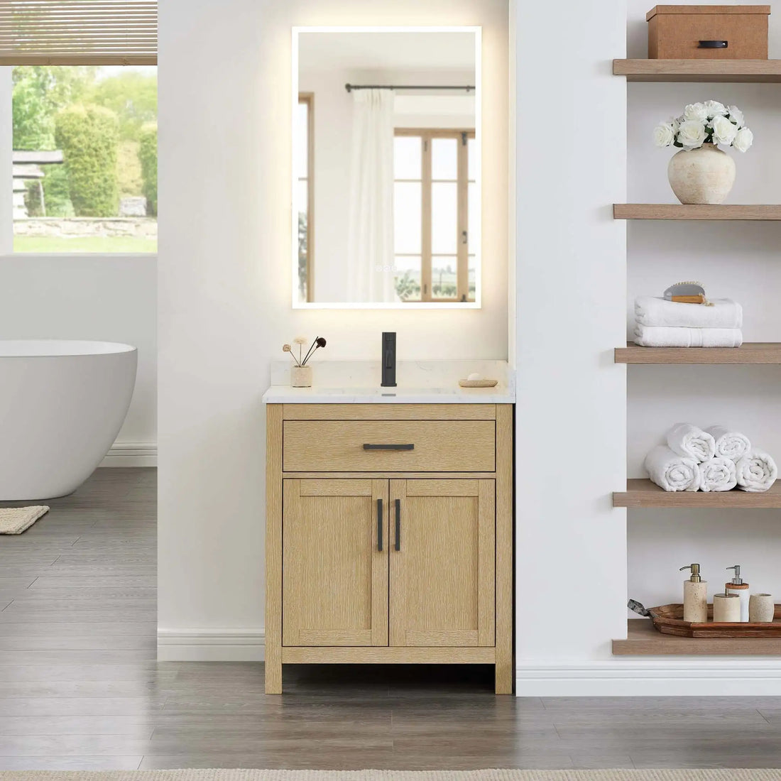 30" Beckett Single Bathroom Vanity in Whitewashed Oak with Matte Black Trim by Wyndham