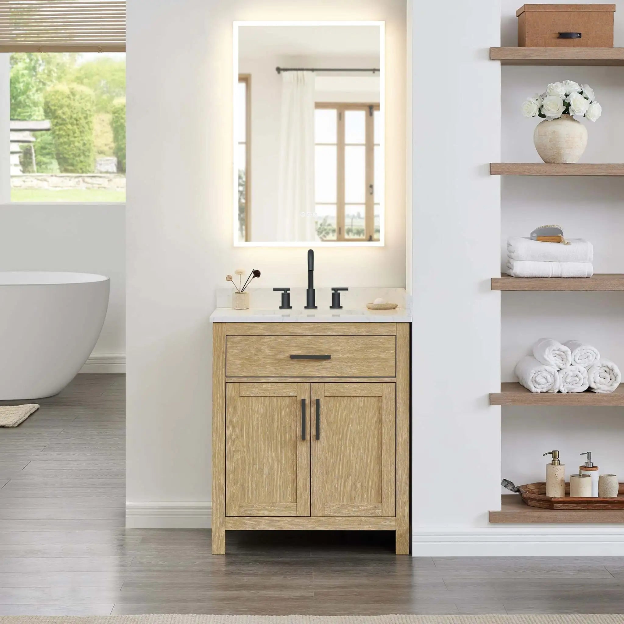 30" Beckett Single Bathroom Vanity in Whitewashed Oak with Matte Black Trim by Wyndham
