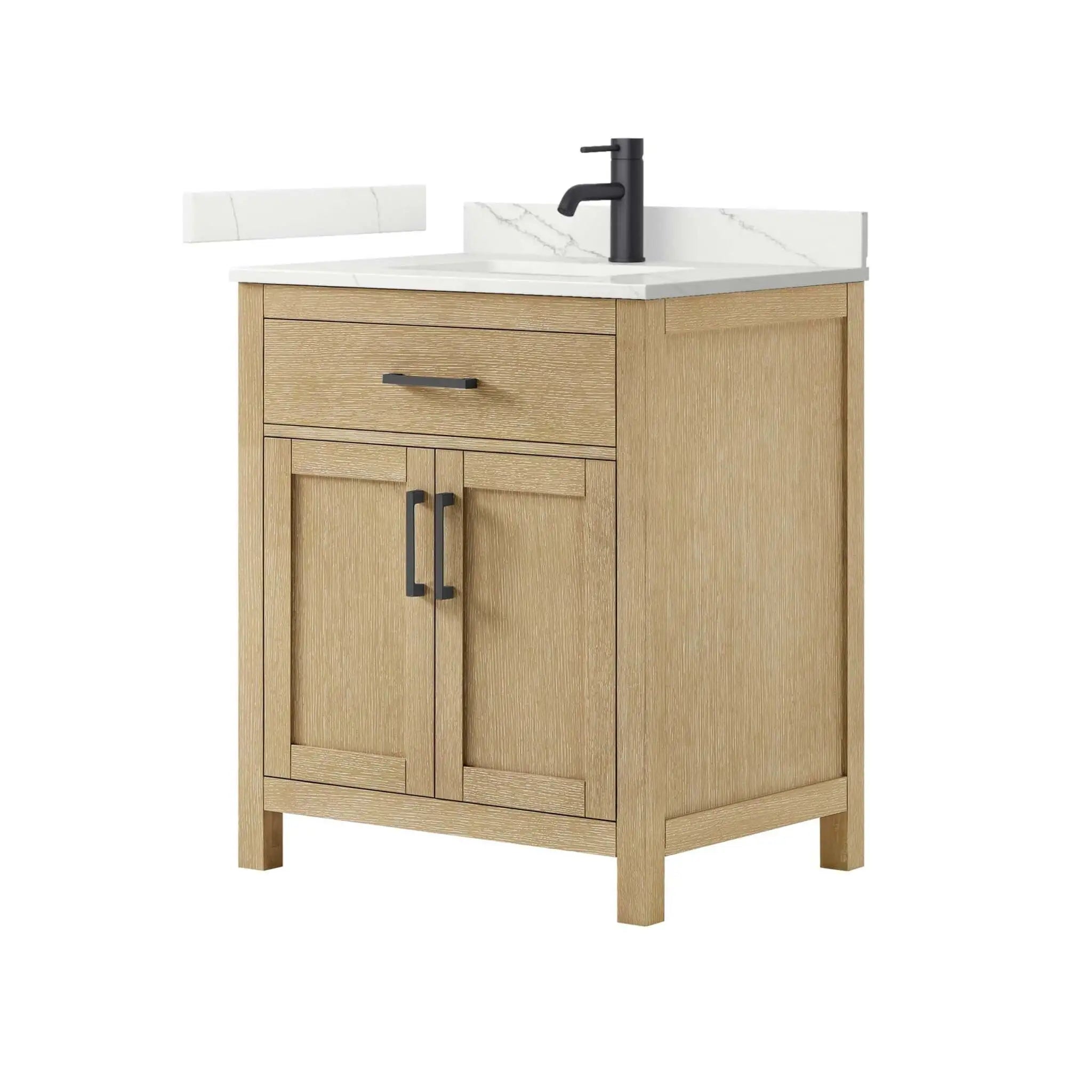 30" Beckett Single Bathroom Vanity in Whitewashed Oak with Matte Black Trim by Wyndham
