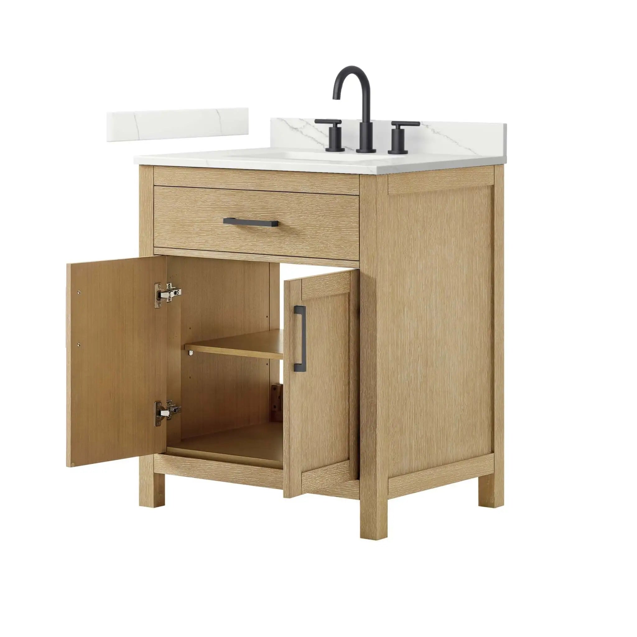 30" Beckett Single Bathroom Vanity in Whitewashed Oak with Matte Black Trim by Wyndham