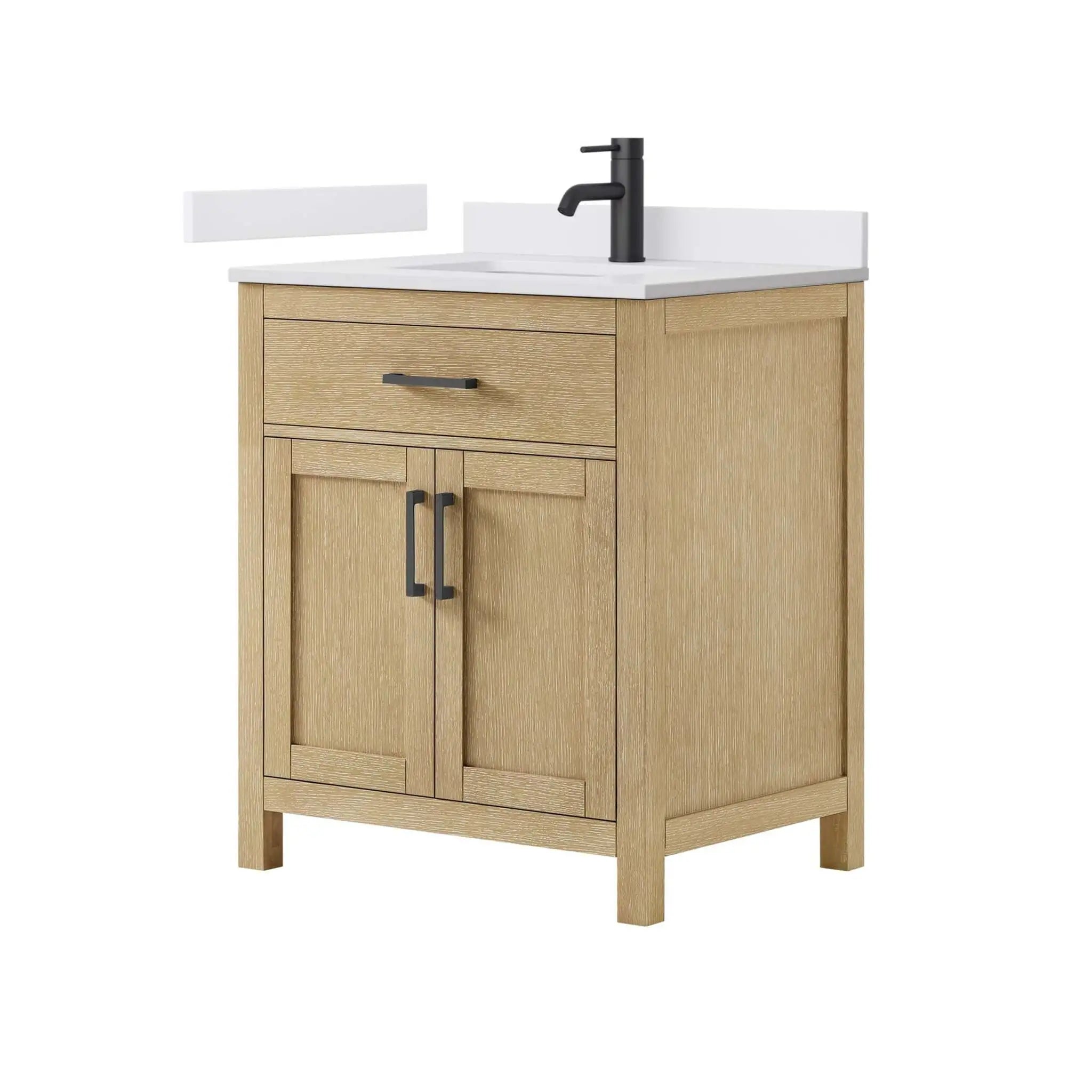 30" Beckett Single Bathroom Vanity in Whitewashed Oak with Matte Black Trim by Wyndham