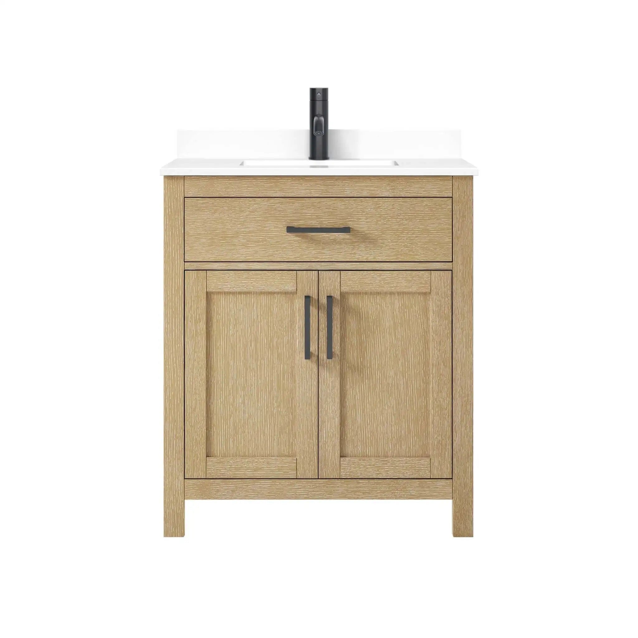 30" Beckett Single Bathroom Vanity in Whitewashed Oak with Matte Black Trim by Wyndham
