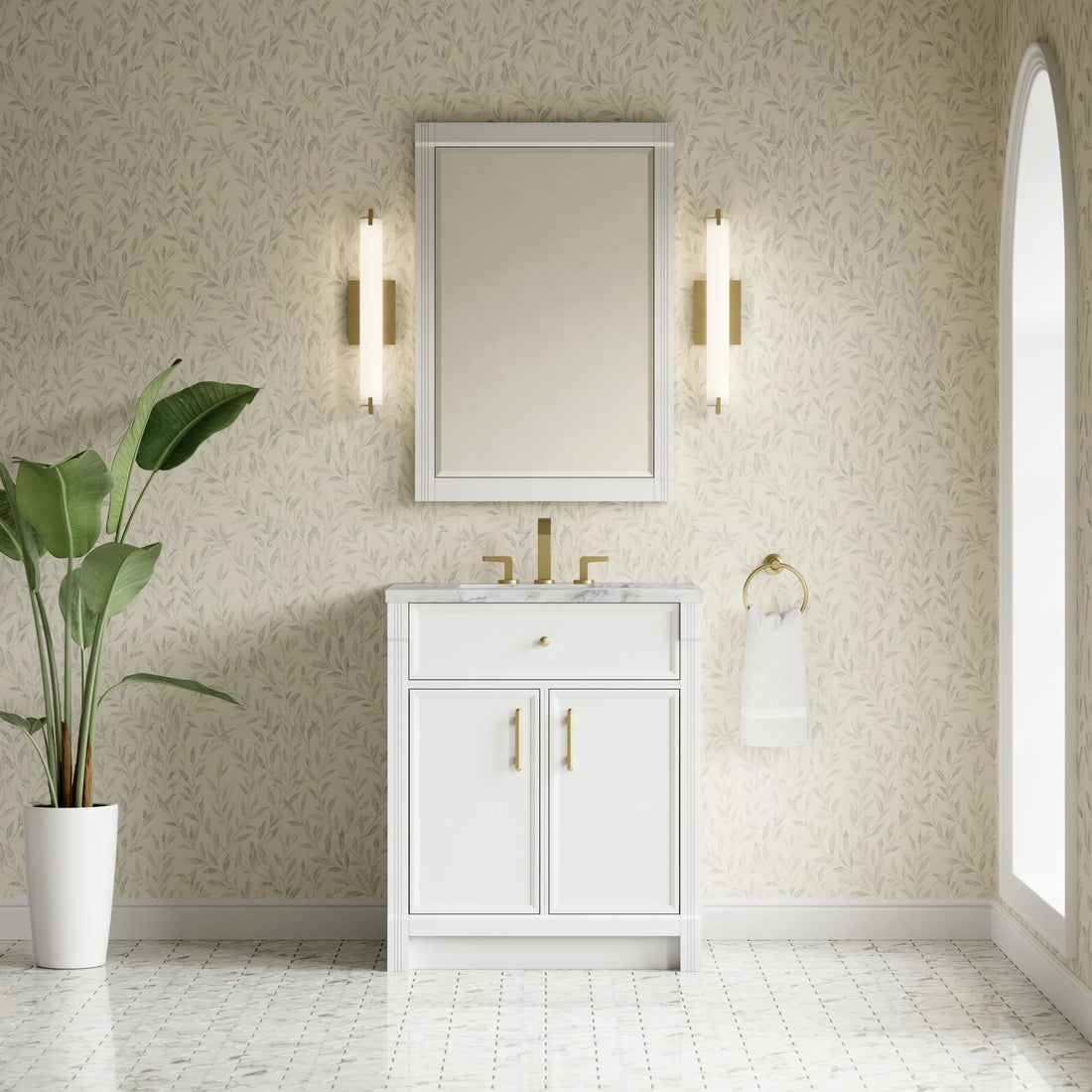30" Bellshire Single Vanity in Bright White by James Martin Vanities-Carrara White Marble 1