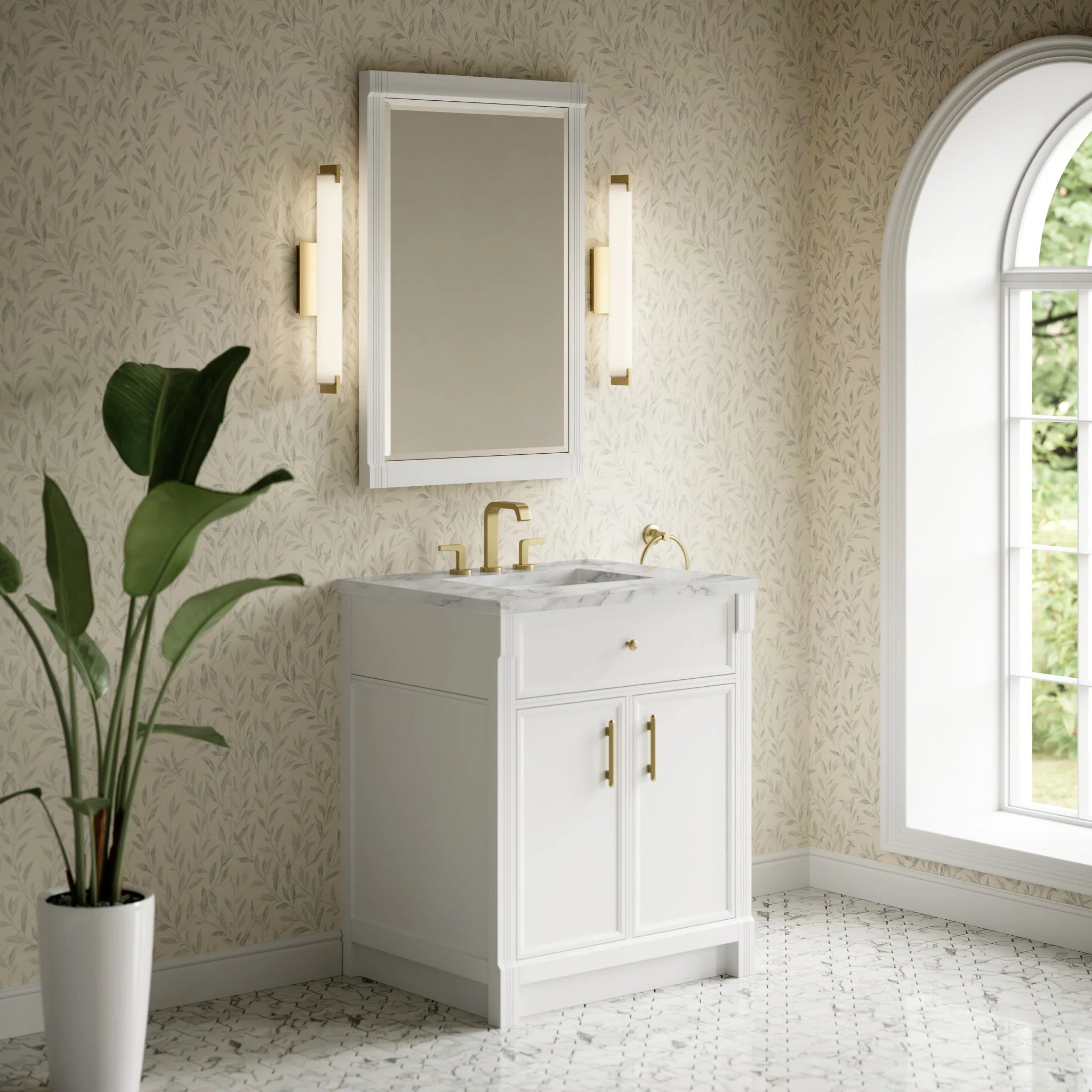 30" Bellshire Single Vanity in Bright White by James Martin Vanities-Carrara White Marble 2