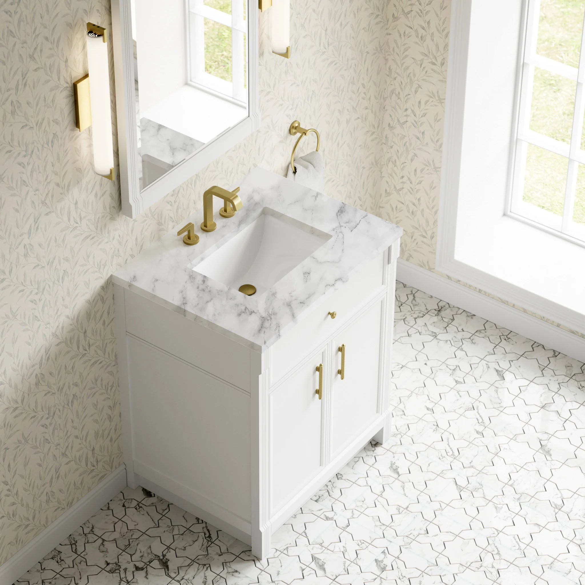 30" Bellshire Single Vanity in Bright White by James Martin Vanities-Carrara White Marble 5