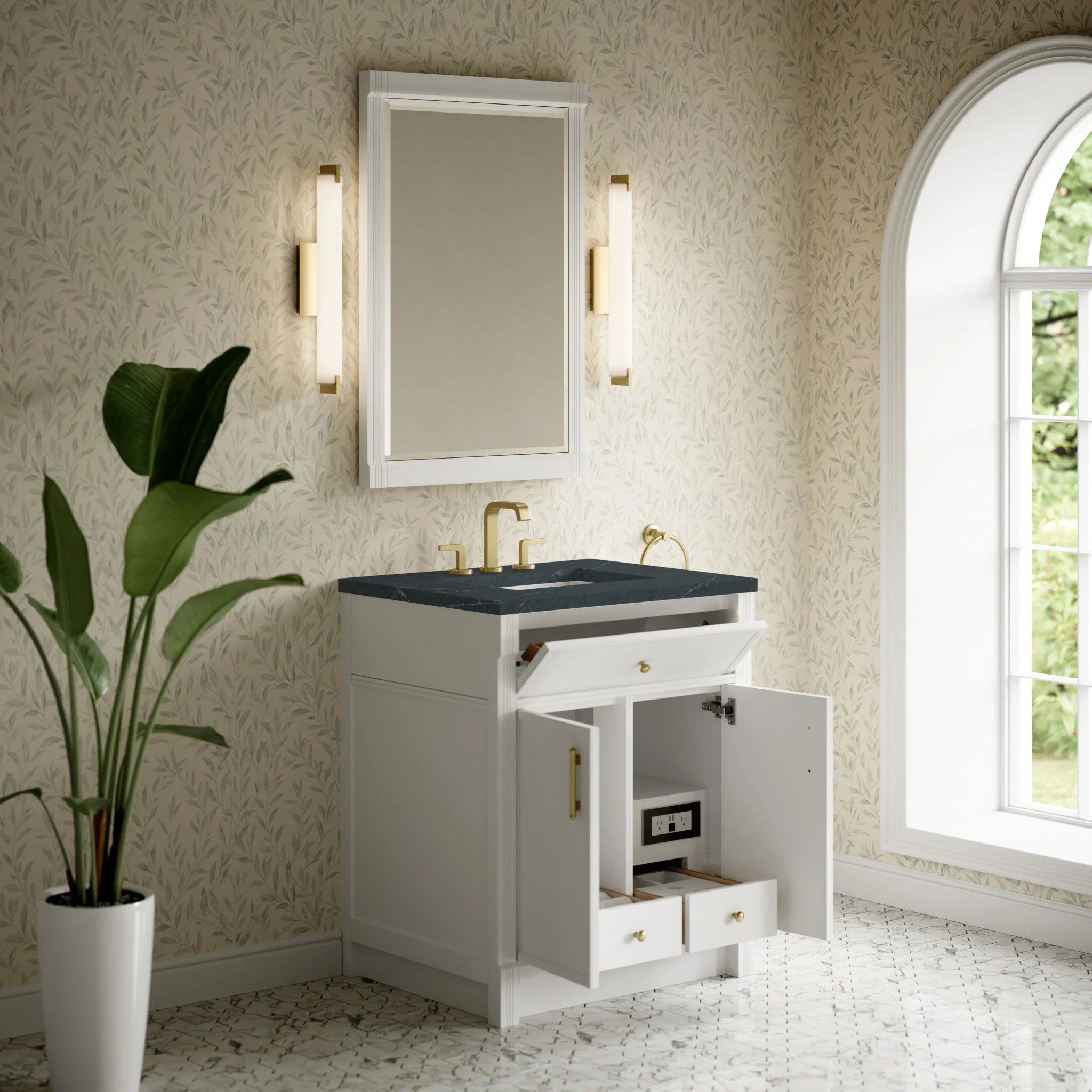 30" Bellshire Single Vanity in Bright White by James Martin Vanities-Charcoal Soapstone Silestone 3