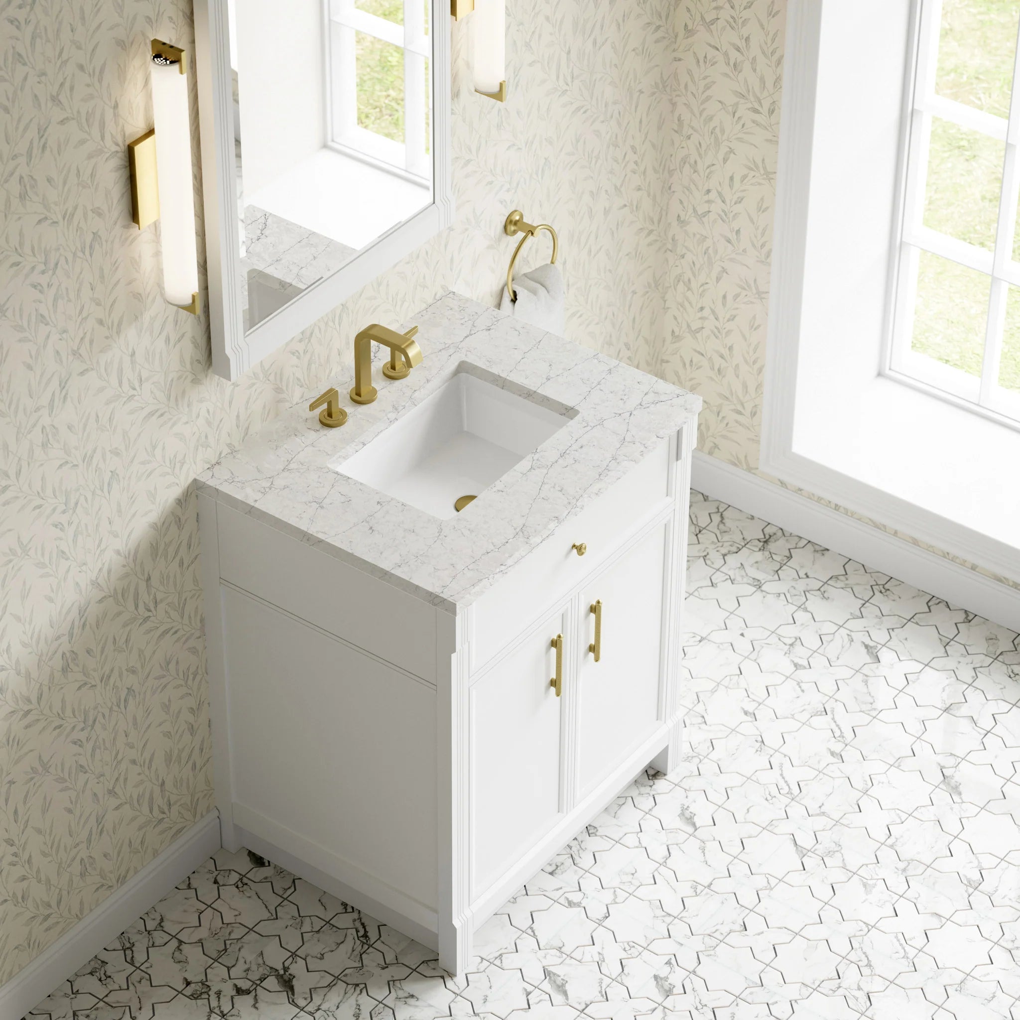 30" Bellshire Single Vanity in Bright White by James Martin Vanities-Eternal Jasmine Pearl Silestone 5