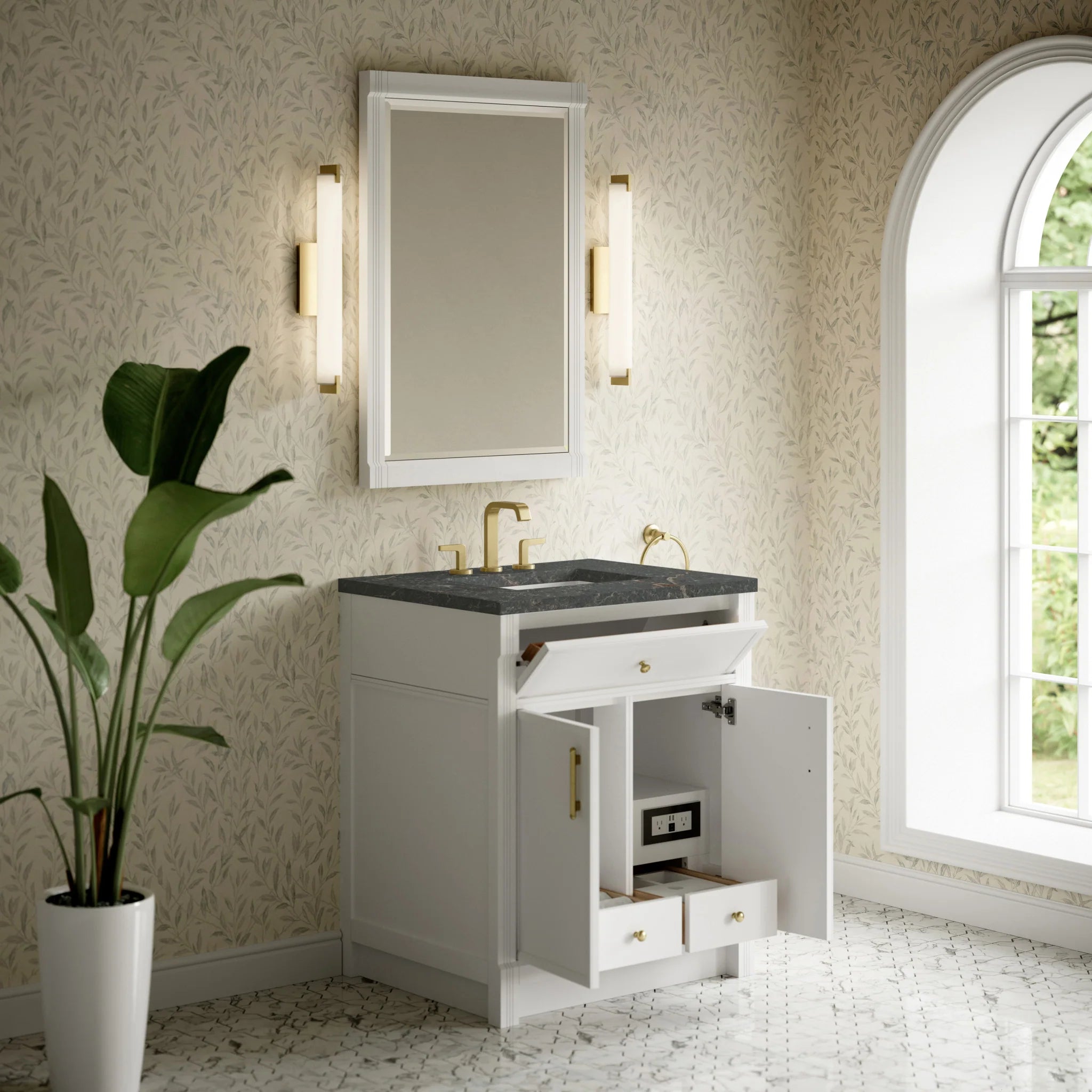 30" Bellshire Single Vanity in Bright White by James Martin Vanities-Parisien Bleu Silestone 3