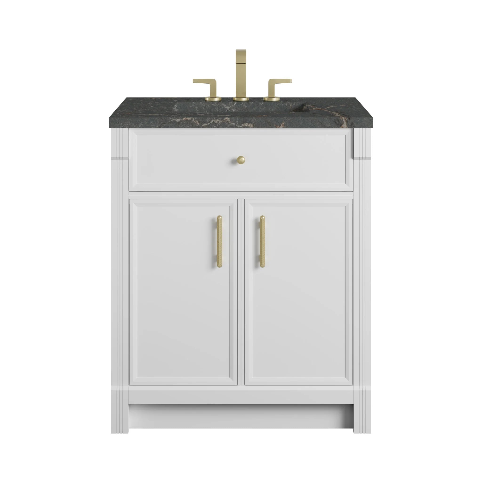 30" Bellshire Single Vanity in Bright White by James Martin Vanities-Parisien Bleu Silestone 