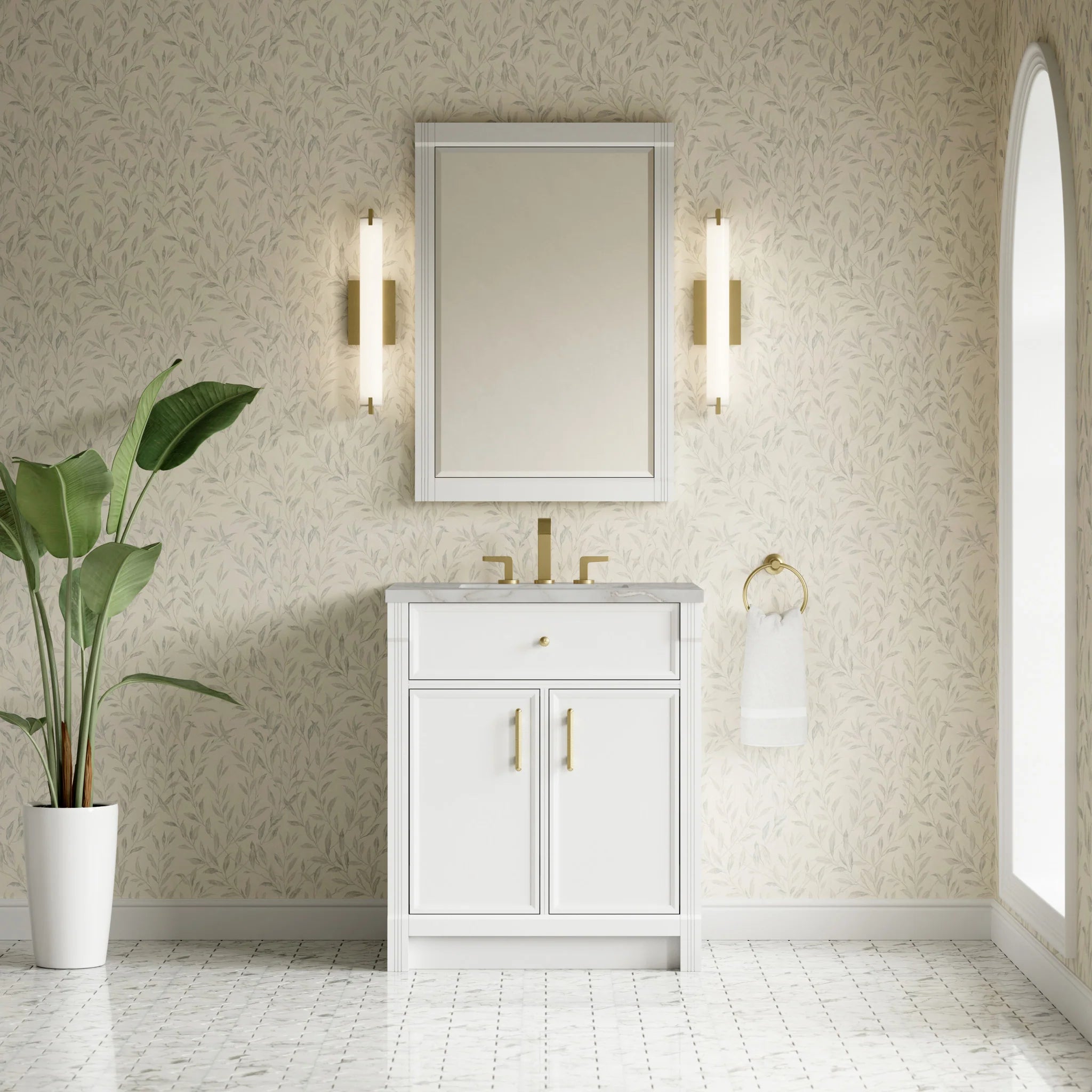 30" Bellshire Single Vanity in Bright White by James Martin Vanities-Victorian Silver Silestone 1