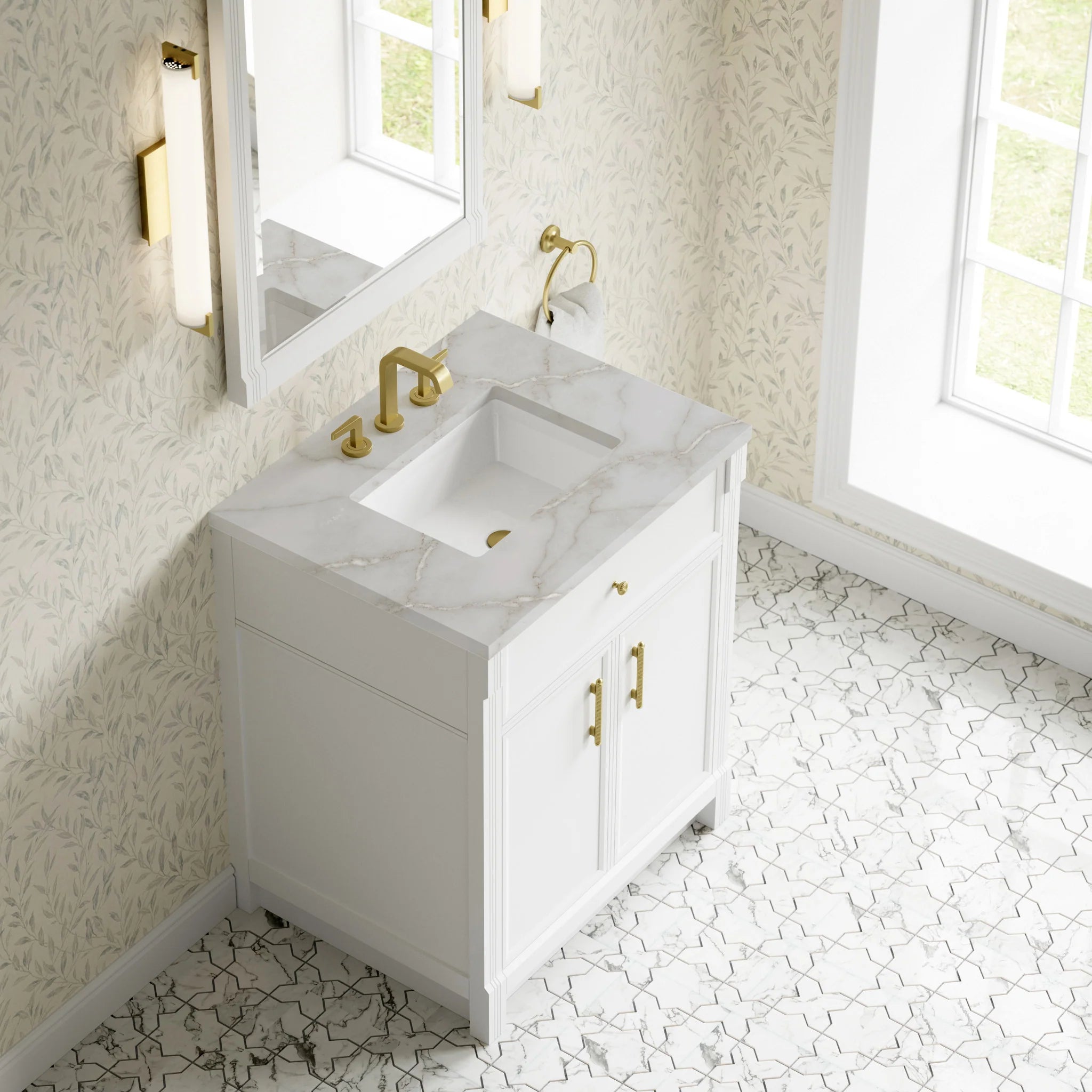 30" Bellshire Single Vanity in Bright White by James Martin Vanities-Victorian Silver Silestone 5