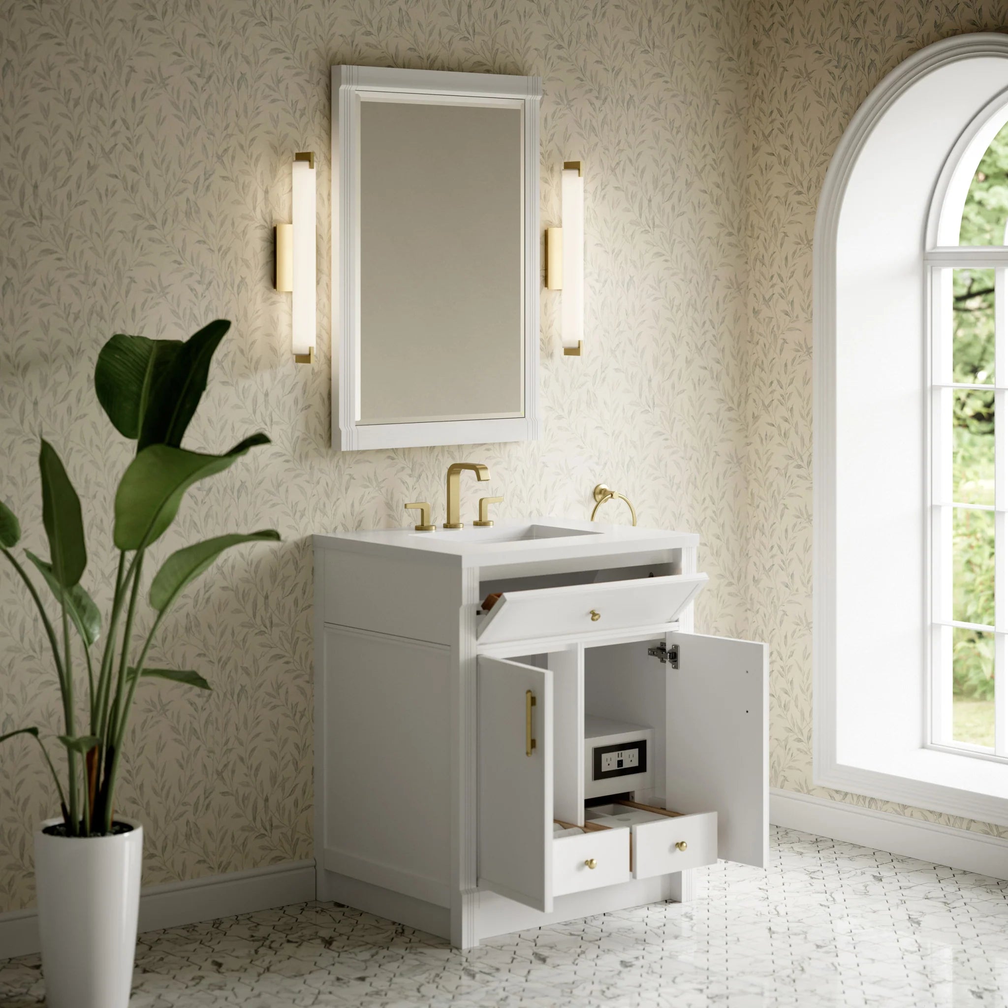 30" Bellshire Single Vanity in Bright White by James Martin Vanities-White Zeus Silestone 5