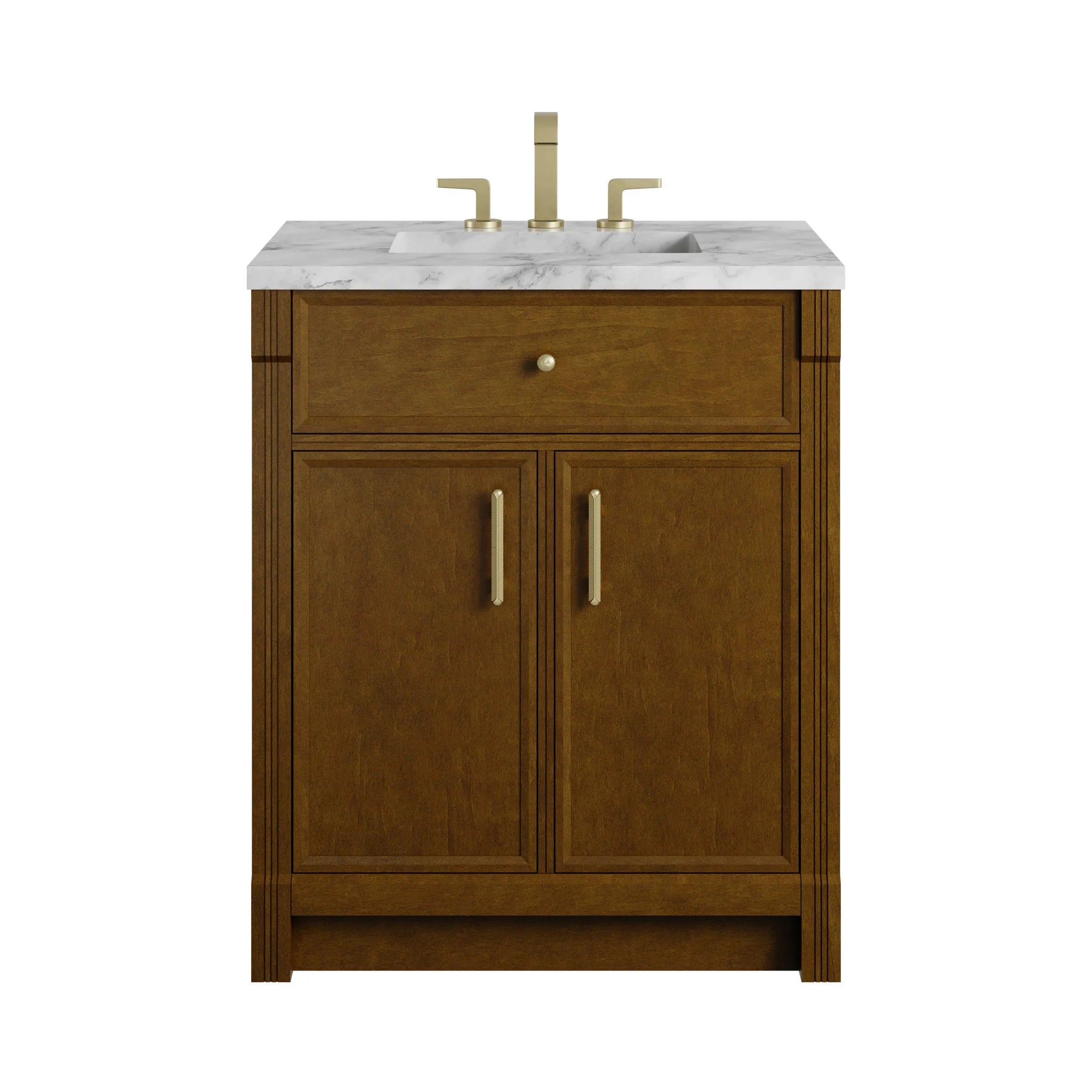 30" Bellshire Single Vanity in Honey Oak by James Martin Vanities-Carrara White Marble 