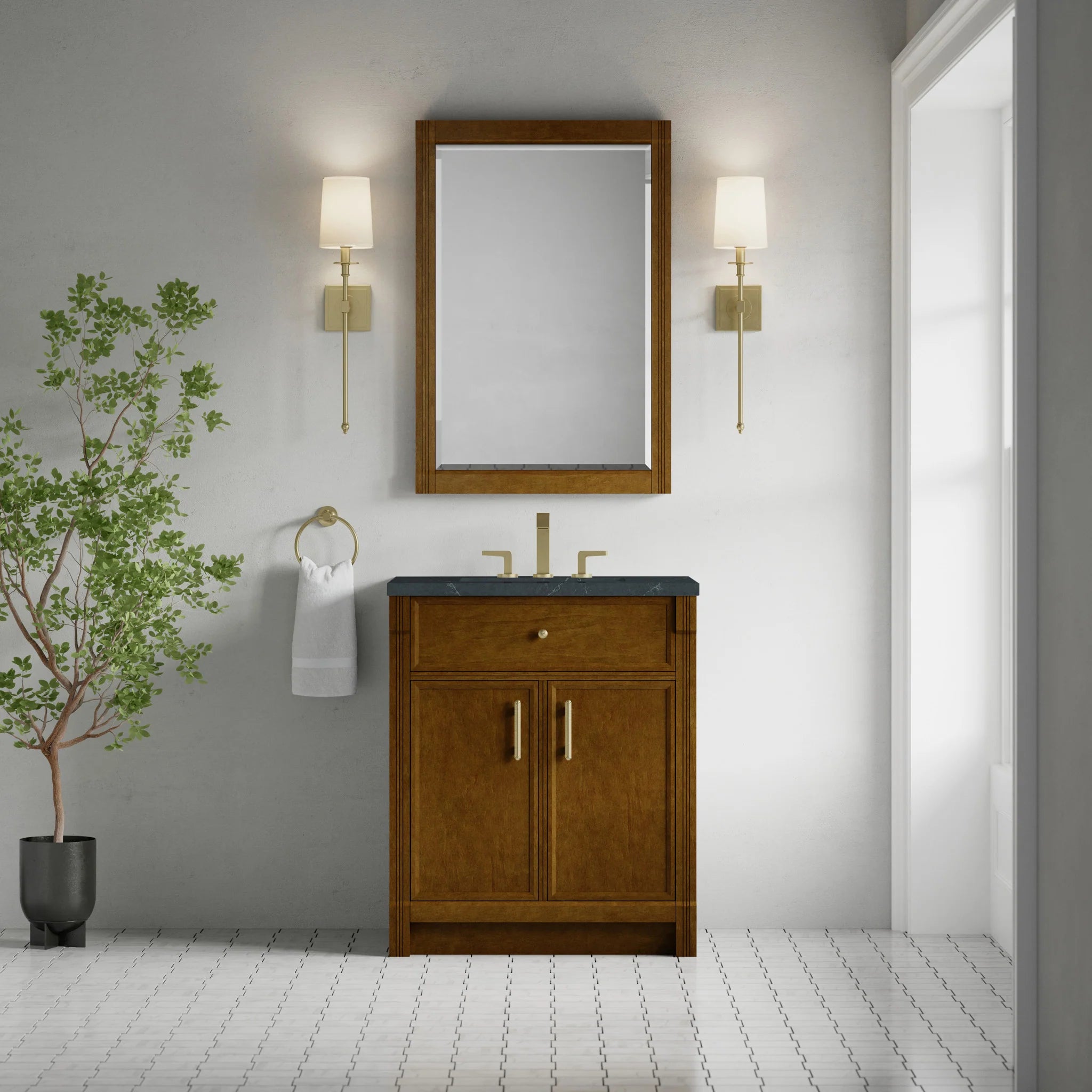 30" Bellshire Single Vanity in Honey Oak by James Martin Vanities-Charcoal Soapstone Silestone 1
