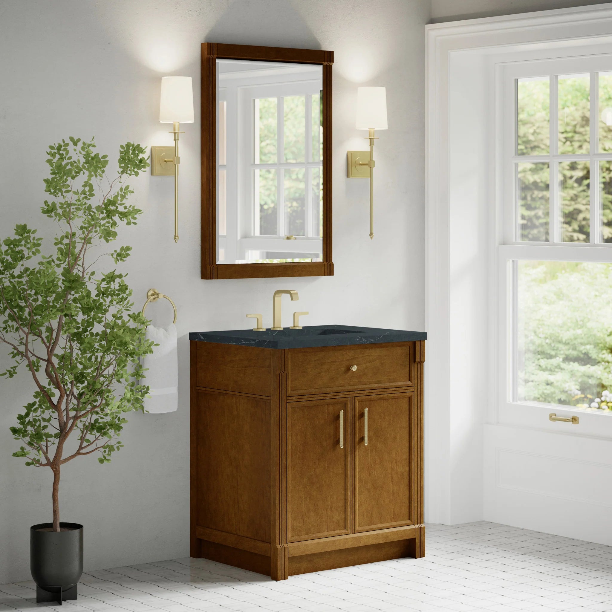 30" Bellshire Single Vanity in Honey Oak by James Martin Vanities-Charcoal Soapstone Silestone 2