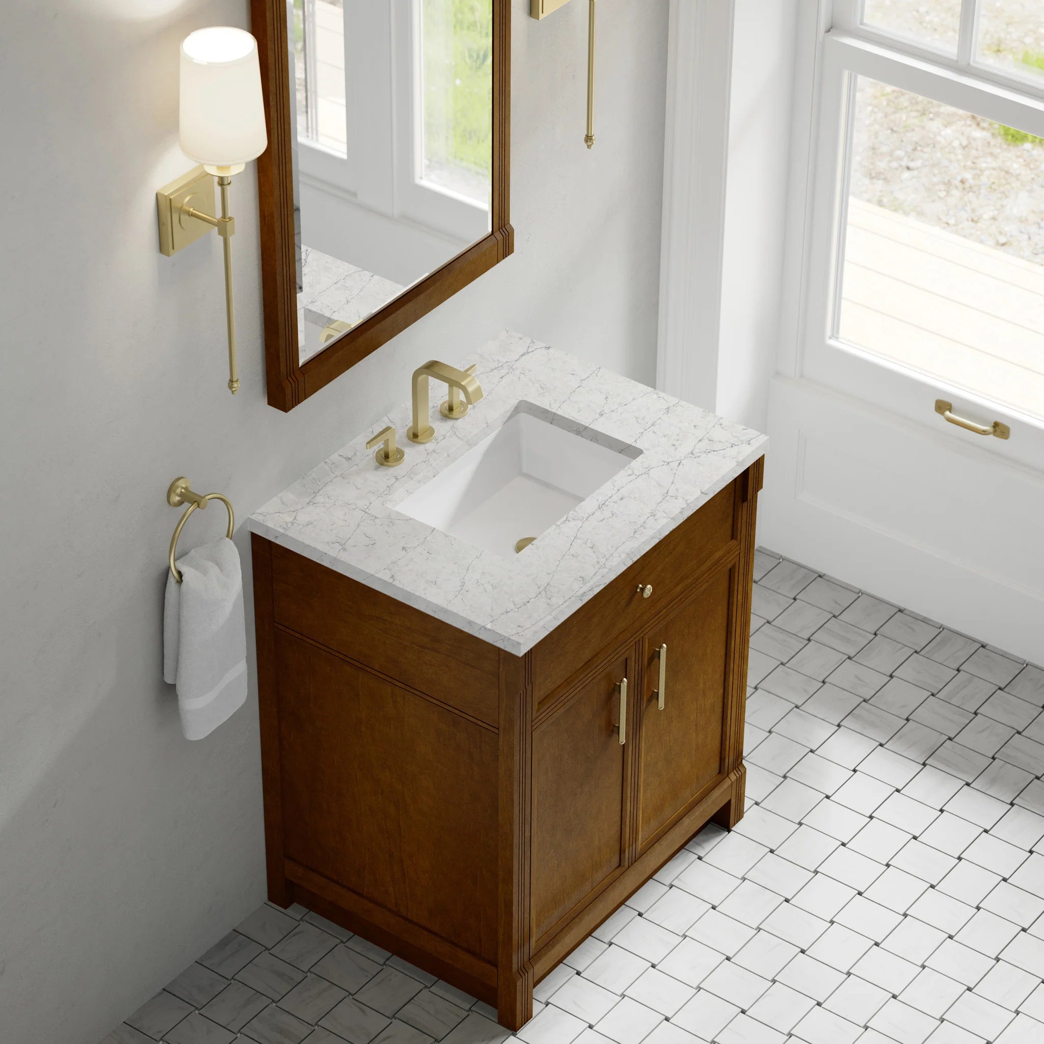 30" Bellshire Single Vanity in Honey Oak by James Martin Vanities-Eternal Jasmine Pearl Silestone 5