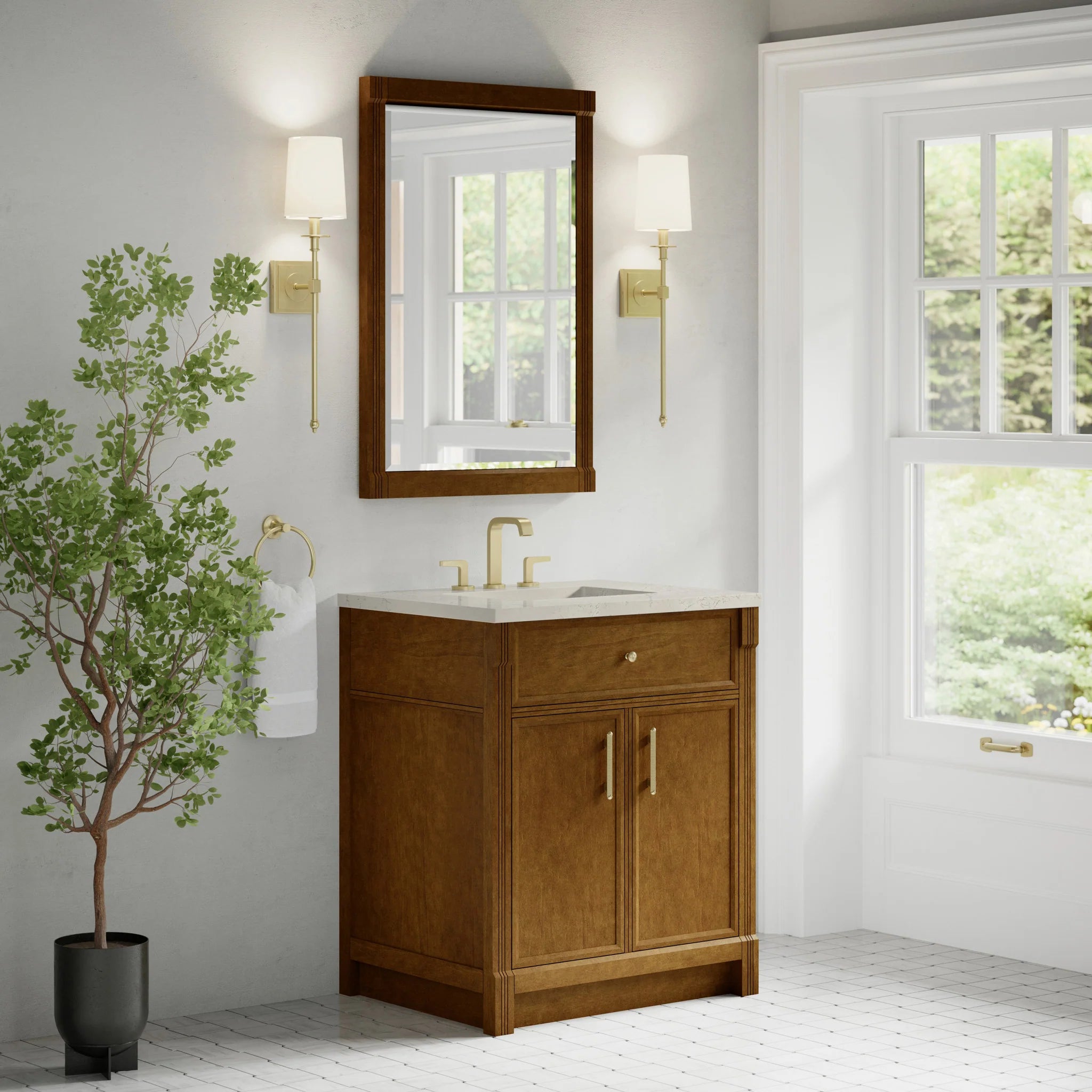 30" Bellshire Single Vanity in Honey Oak by James Martin Vanities-Siberian Silestone 2