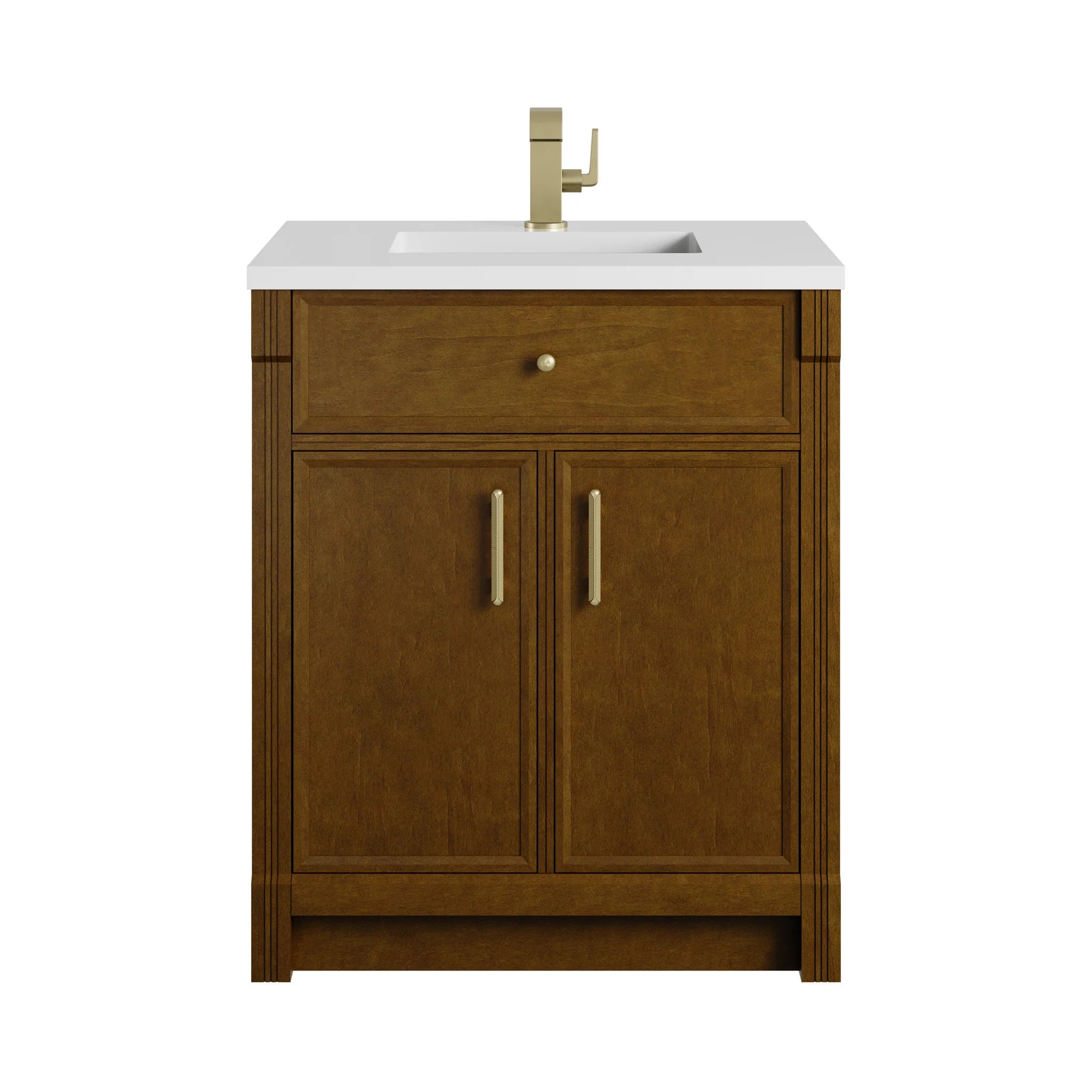 30" Bellshire Single Vanity in Honey Oak by James Martin Vanities-White Zeus Silestone & Backsplash 1