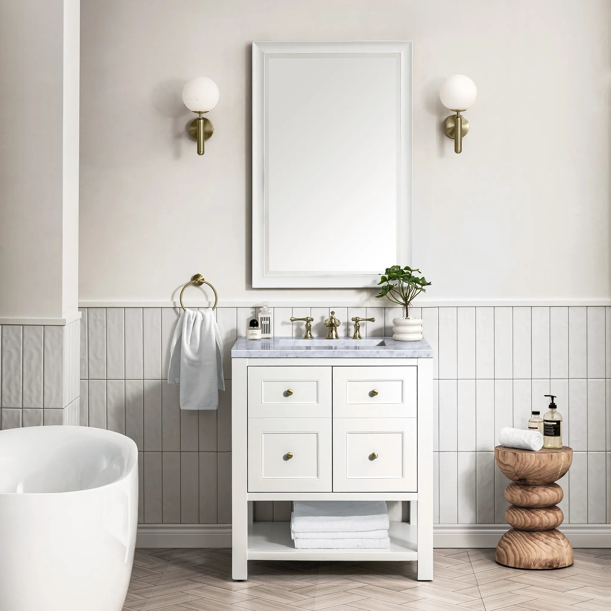 30" Breckenridge Single Vanity in Bright White-Carrara White Marble-8" Widespread image 1